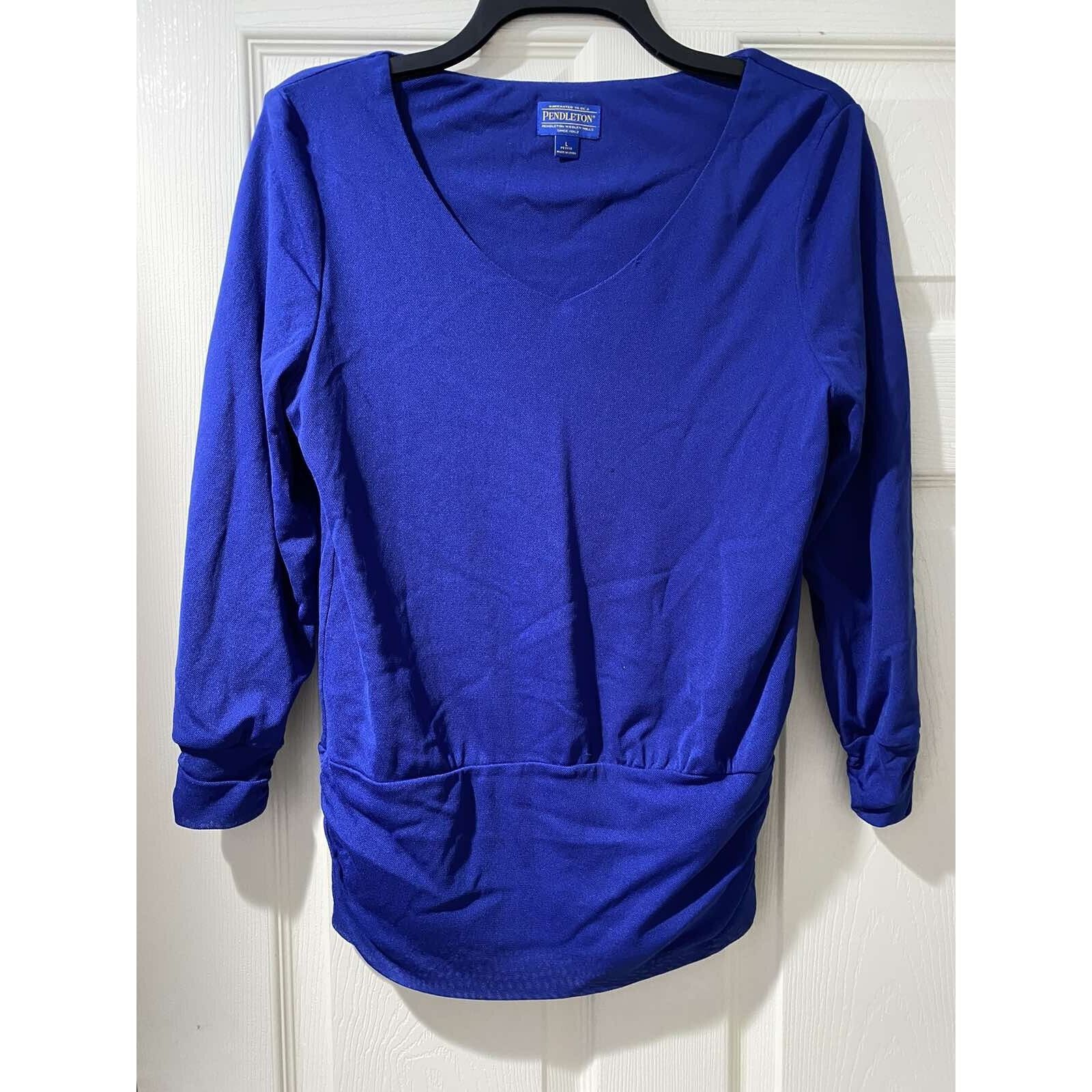 Pendleton PENDLETON Women Blouse Long Sleeve Blue Petite Large A003285 Size L / US 10 / IT 46 - 2 Thumbnail