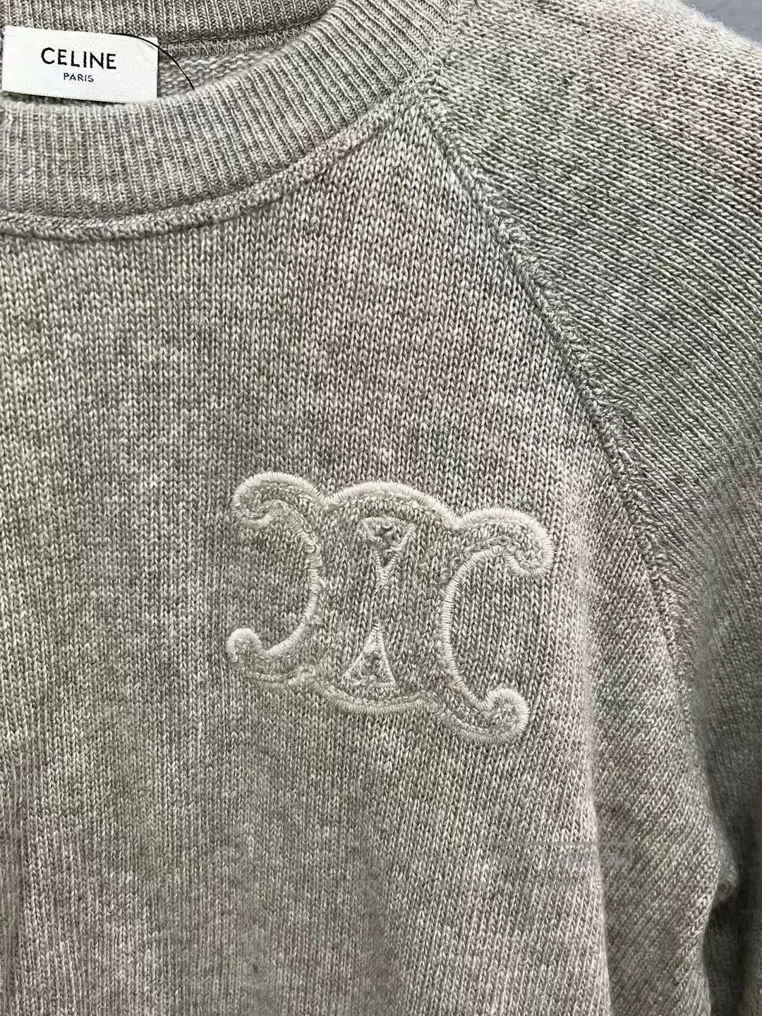 Celine Celine Oatmeal Triomphe Logo Sweater. Size XS / US 0-2 / IT 36-38 - 3 Thumbnail