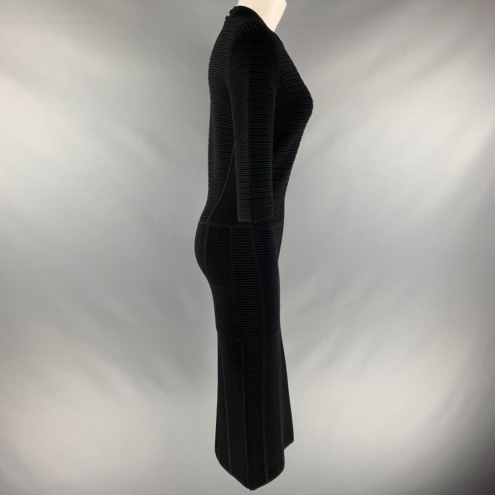 Emporio Armani EMPORIO ARMANI Black Ribbed 3/4 Sleeves Mid-Calf Dress Size M / US 6-8 / IT 42-44 - 3 Thumbnail