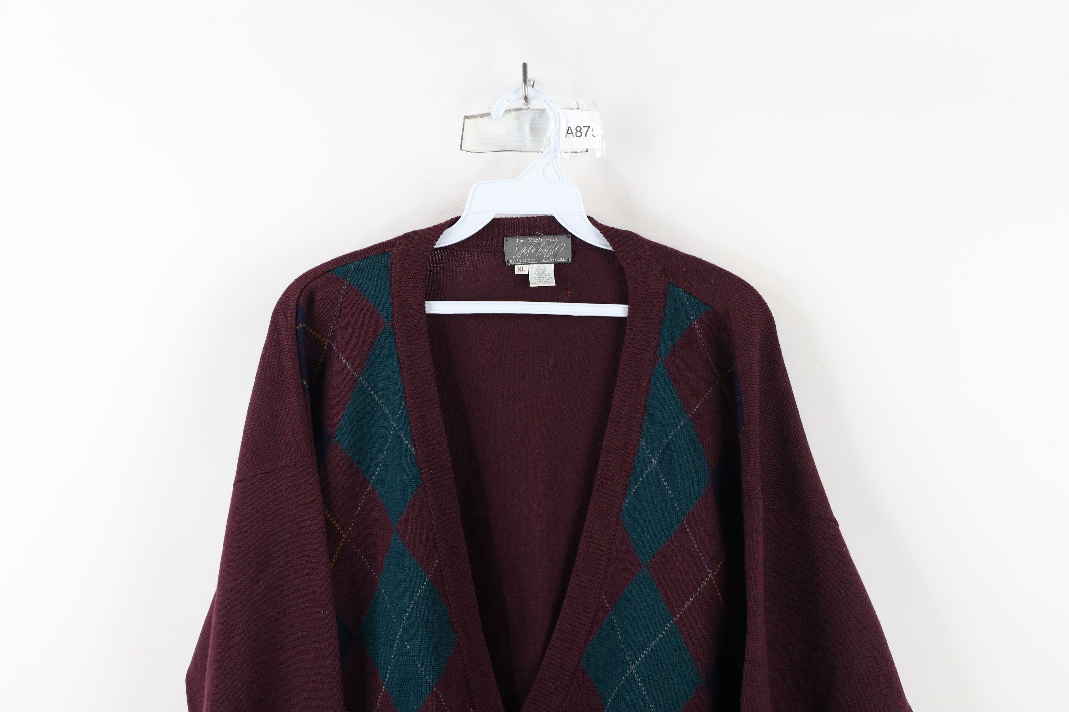 Vintage Vintage 90s Streetwear Wool Argyle Knit Cardigan Sweater Size US XL / EU 56 / 4 - 2 Thumbnail