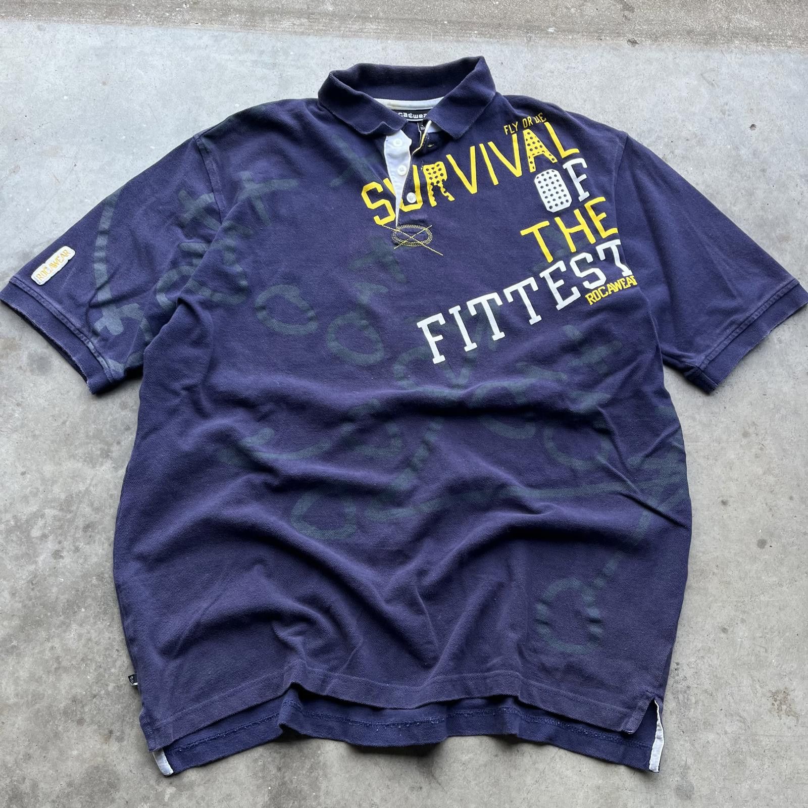 Rocawear × Vintage Vintage Y2K Rocawear Sportswear AOP Survival of Fittest Polo Size US XL / EU 56 / 4 - 1 Thumbnail