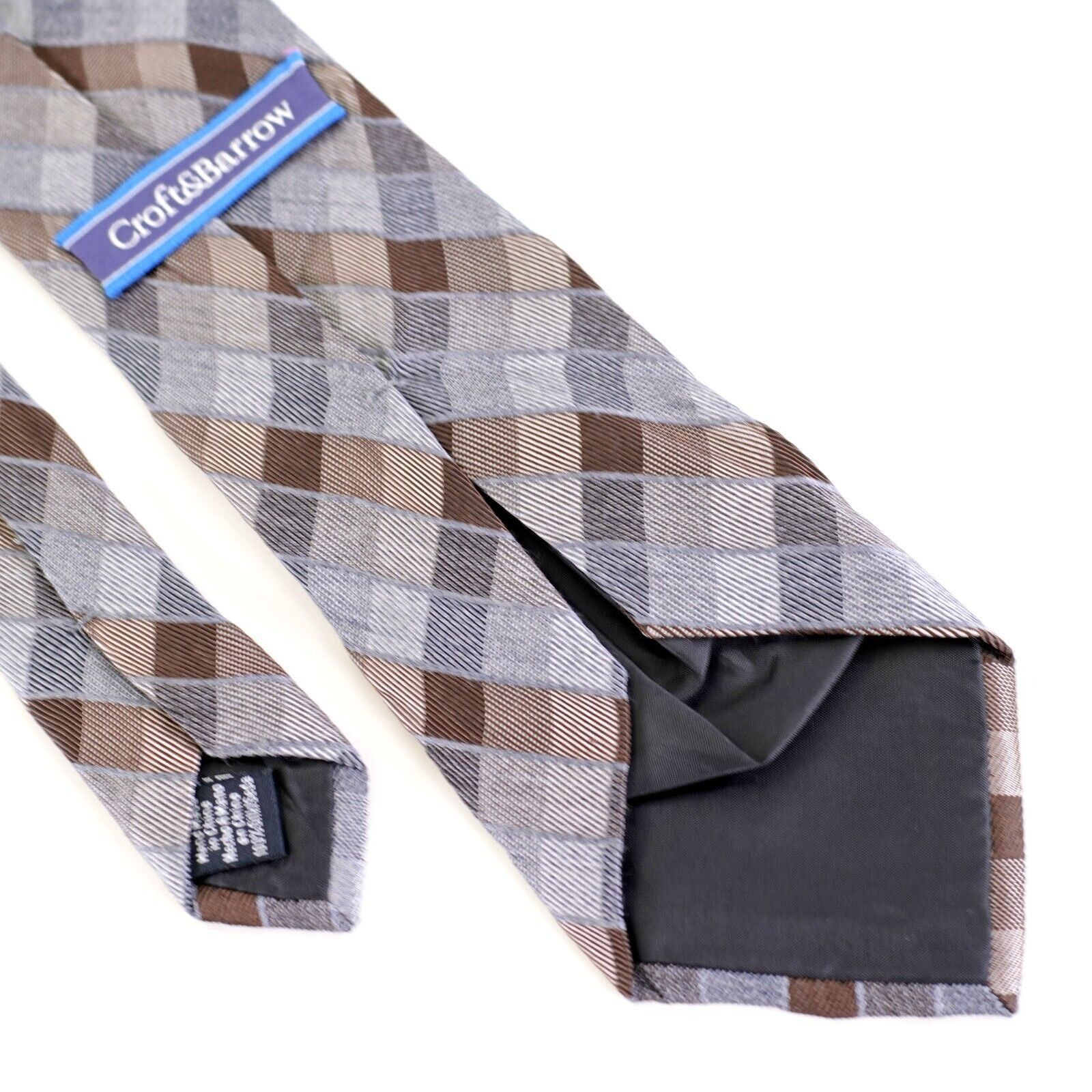 Croft & Barrow Croft & Barrow Brown Gray Brown Plaid Check Knit Silk Tie Size ONE SIZE - 5 Thumbnail