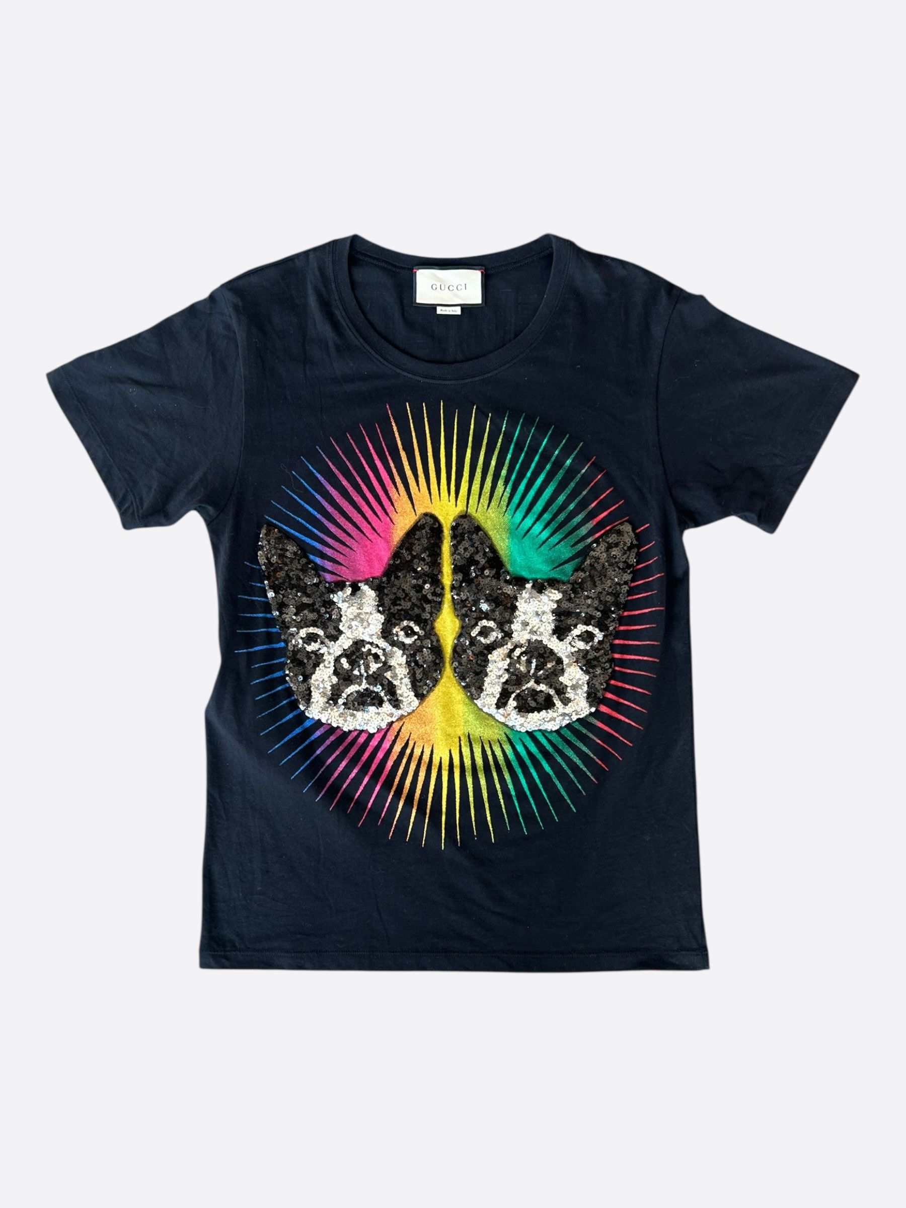 Gucci Gucci Black & Multicolor Sequin Dog Graphic T-Shirt Size US XS / EU 42 / 0 - 1 Thumbnail