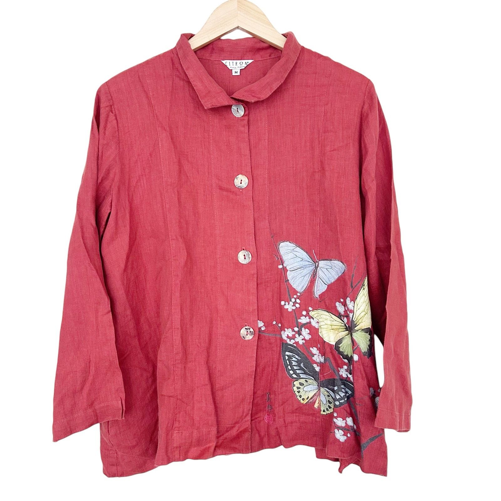 Other Citron Santa Monica Orange Butterfly Linen Button Front Top Size M / US 6-8 / IT 42-44 - 7 Thumbnail
