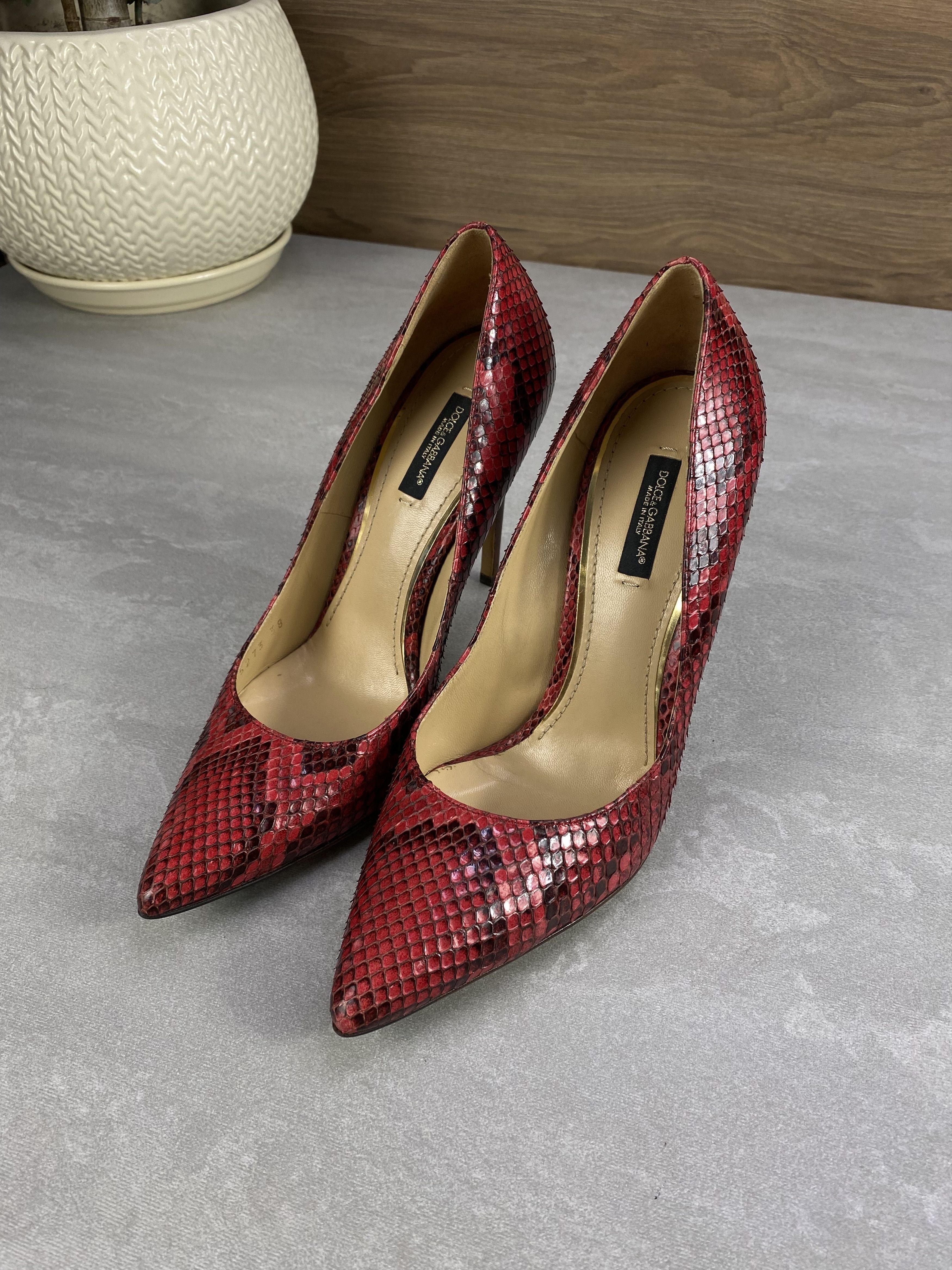 Dolce & Gabbana Red Python Pointed Toe Pumps Size 38