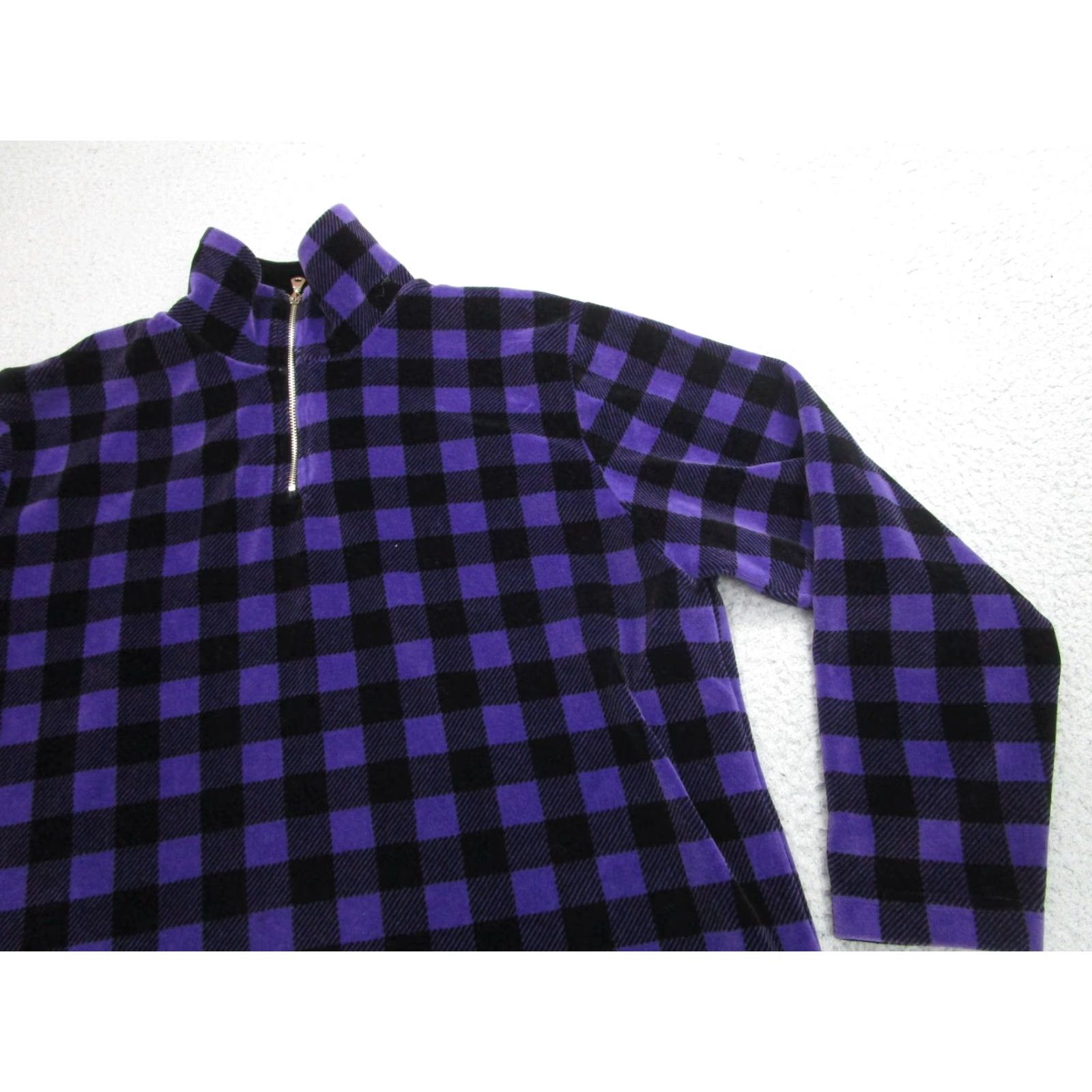 Velour York Harbor Pullover Womens M Purple Black Plaid 1/2 Zip Fleece Sweatshirt Velour Outdoor Classic Size M / US 6-8 / IT 42-44 - 2 Thumbnail
