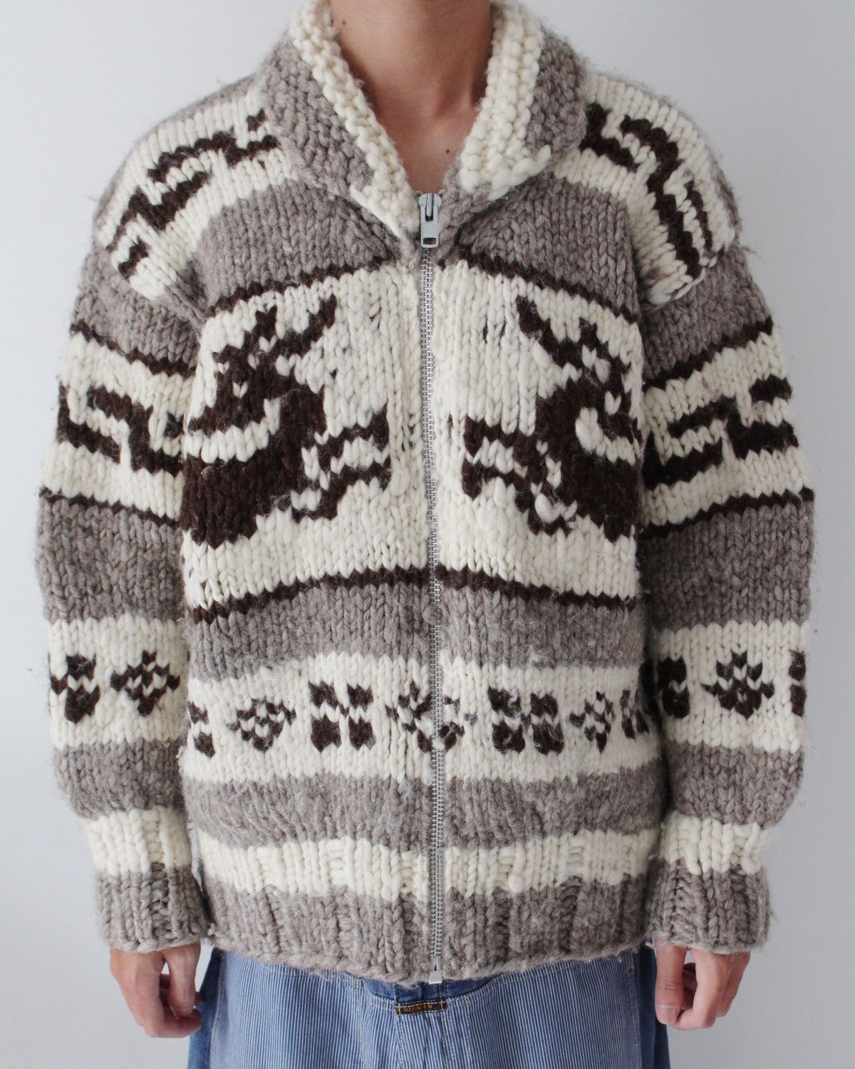 Vintage 2000S COWICHAN INDIAN HAND KNIT CARDIGAN Size US L / EU 52-54 / 3 - 2 Thumbnail