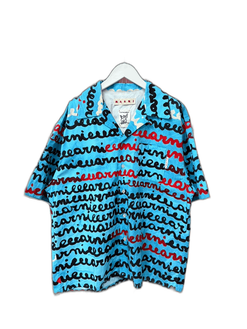 Marni Marni Blue Letter Short Sleeve Shirt Size US L / EU 52-54 / 3 - 1 Thumbnail