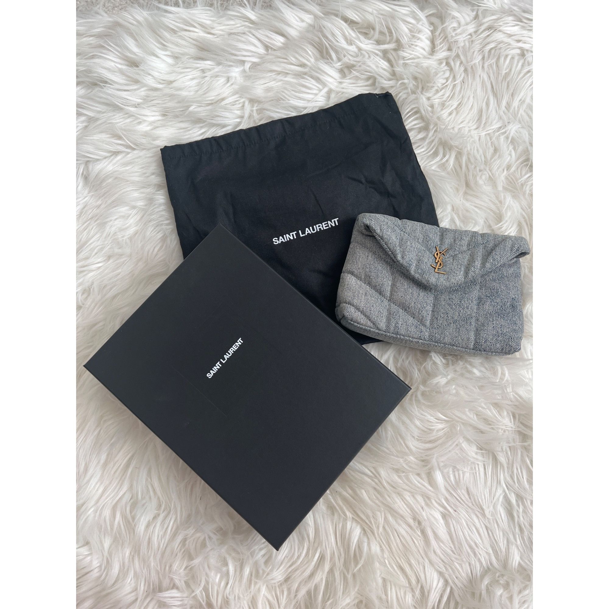 Saint Laurent Paris Saint Laurent Loulou Small Puffer Denim Pouch Clutch Size ONE SIZE - 1 Thumbnail