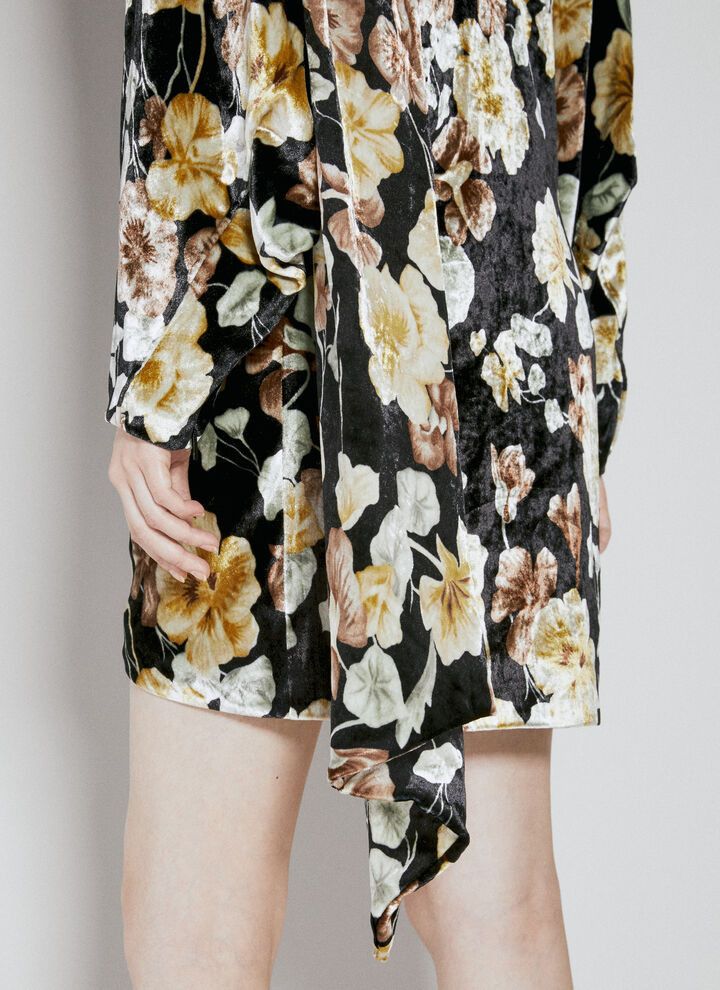 Saint Laurent Paris o1s1wg111024 Draped Dress in Floral Velvet in Multicolor Size XS / US 0-2 / IT 36-38 - 4 Thumbnail