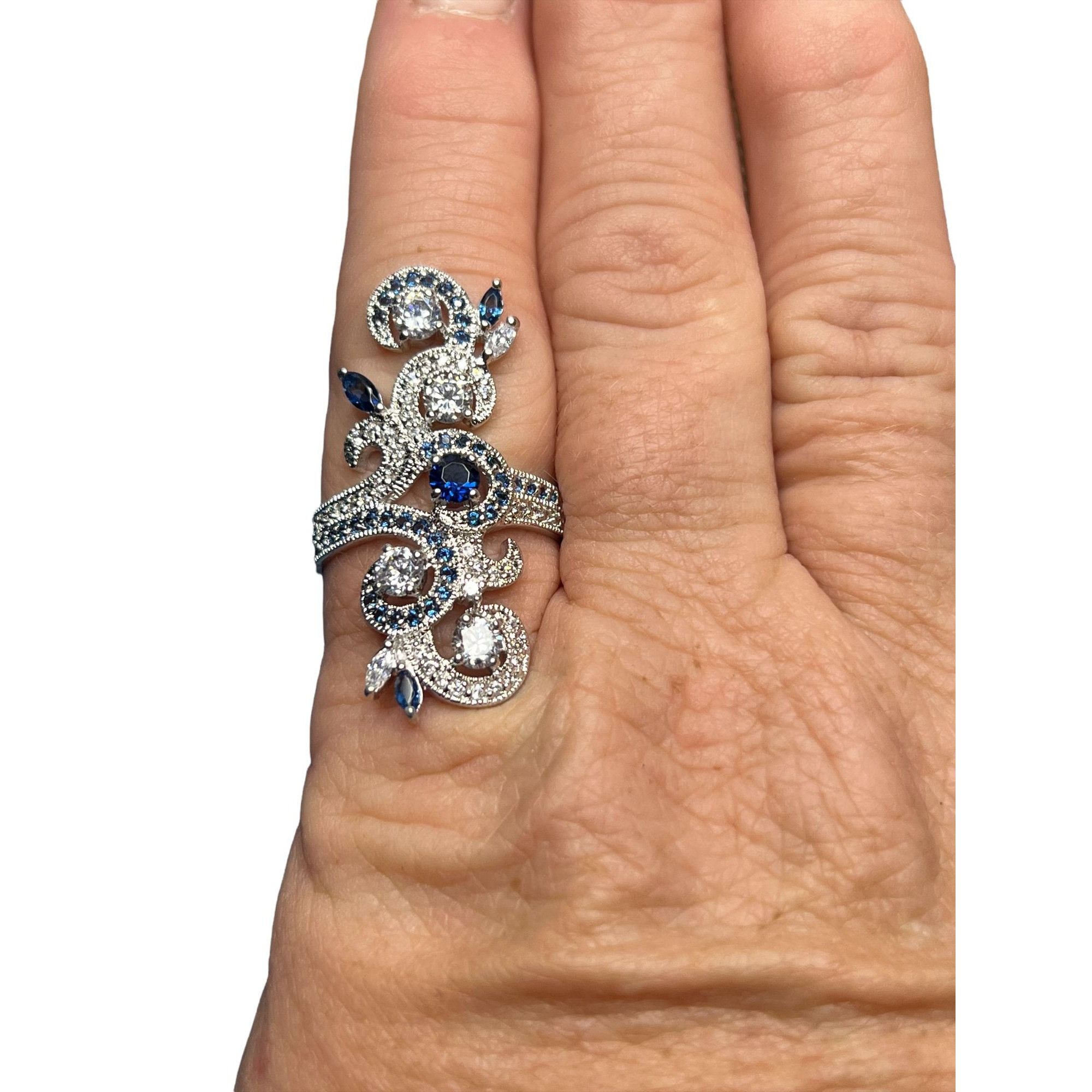 Other Palm Beach Jewelry Simulated Sapphire CZ Elongated Vine Ring Size ONE SIZE - 3 Thumbnail