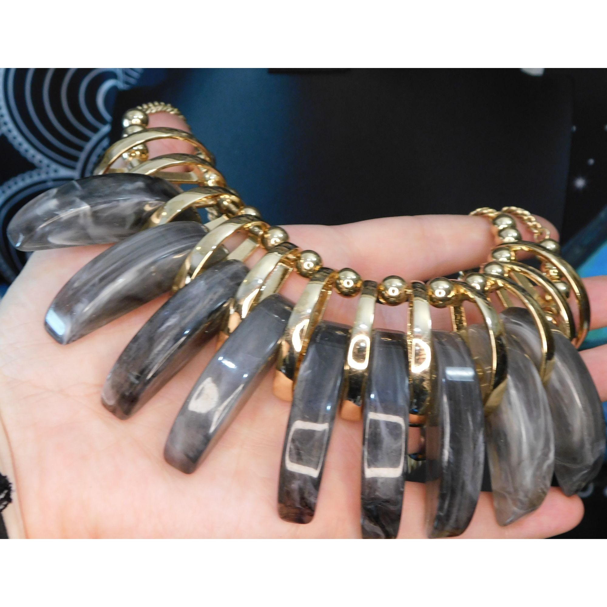 Other Abstract Grey And Gold Tone Statement Necklace Size ONE SIZE - 4 Thumbnail