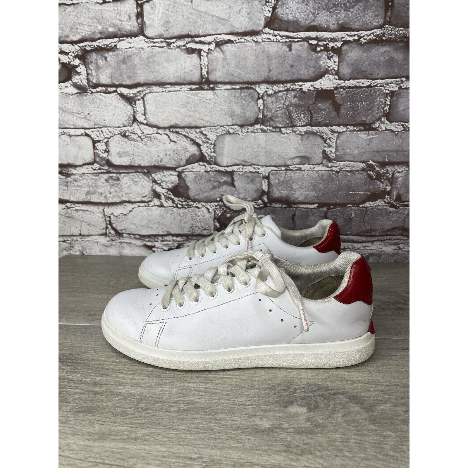 Tory Burch TORY BURCH Howell Court White Leather Red Sneakers Shoes Wom Size US 6.5 / IT 36.5 - 15 Thumbnail