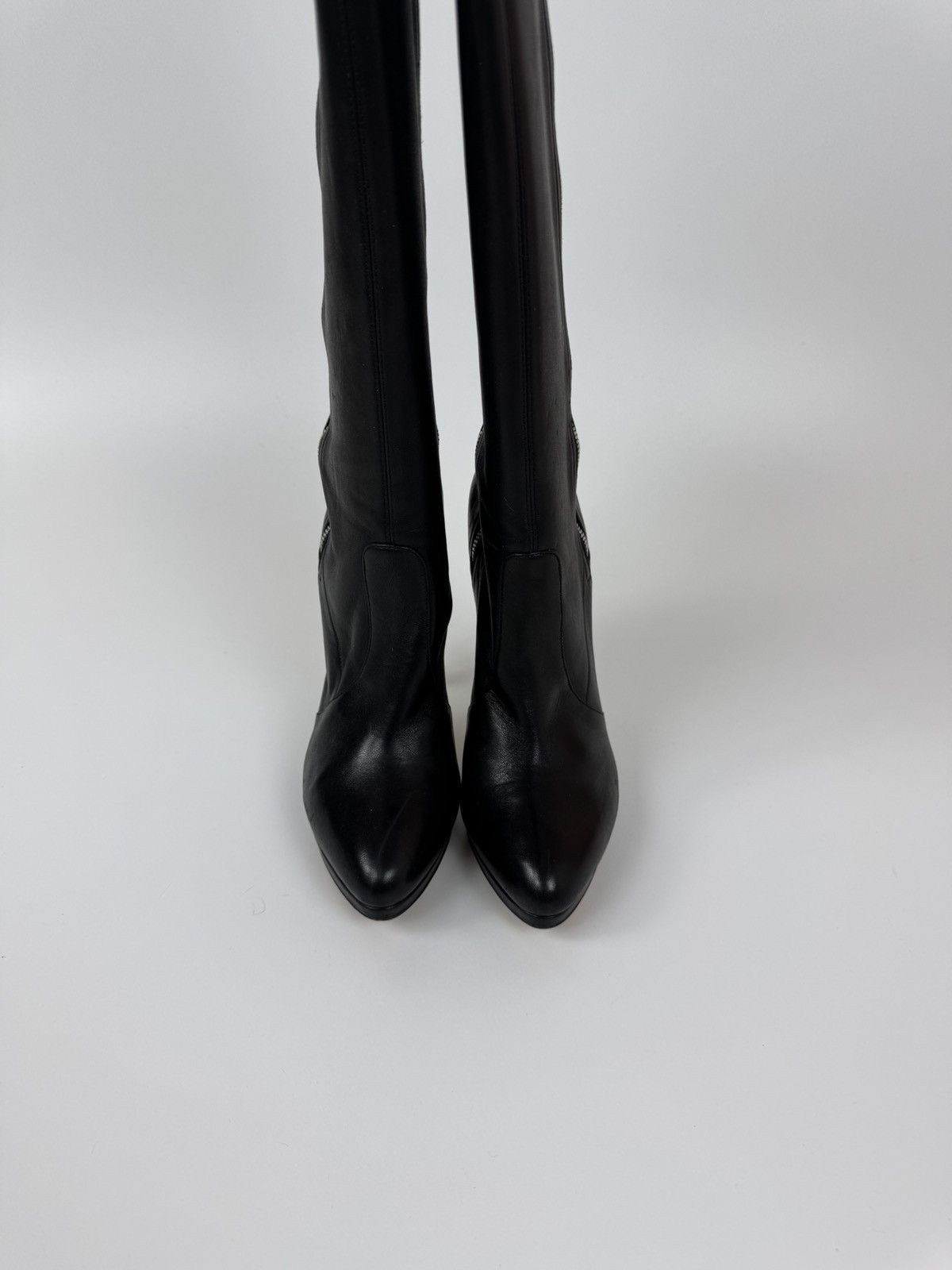 Casadei × Casedei CASADEI Black Leather Over The Knee Boots Stiletto Heels Size US 10 / IT 40 - 3 Thumbnail