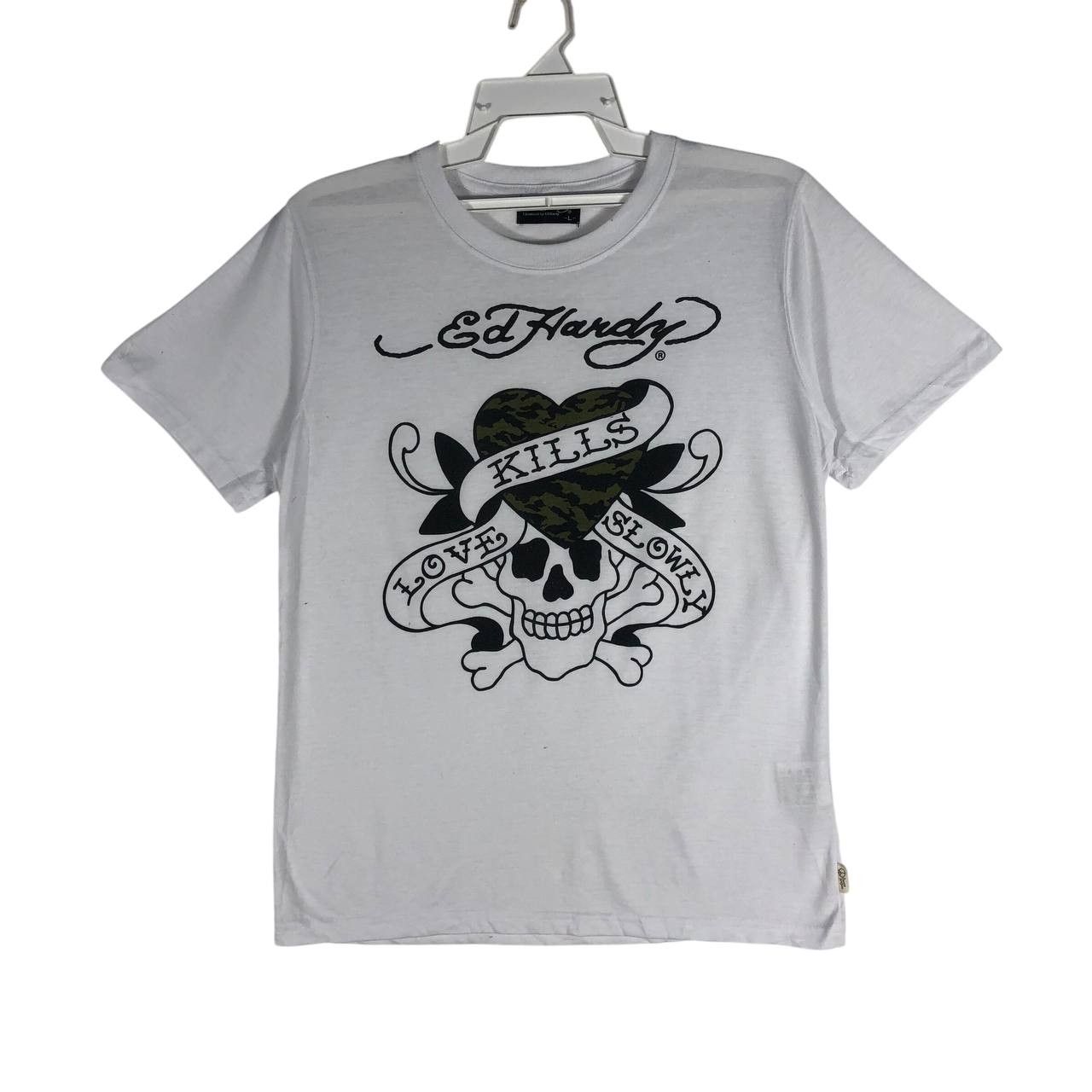 Ed Hardy Vintage Ed Hardy Love Kills Slowly White T-Shirt Size US L / EU 52-54 / 3 - 1 Thumbnail