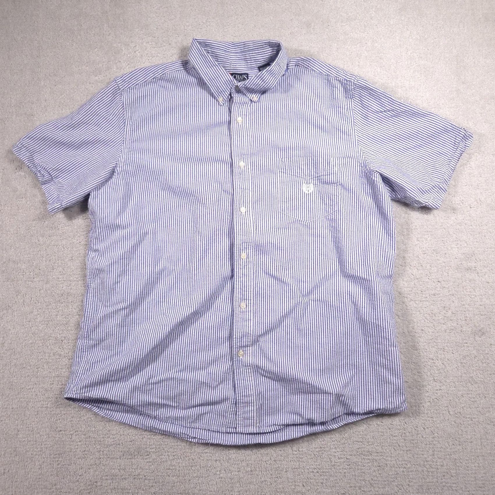 Chaps Chaps Shirt Mens 2XL Blue Stripe Short Sleeve Button Down Cotton Casual Size US XXL / EU 58 / 5 - 2 Thumbnail