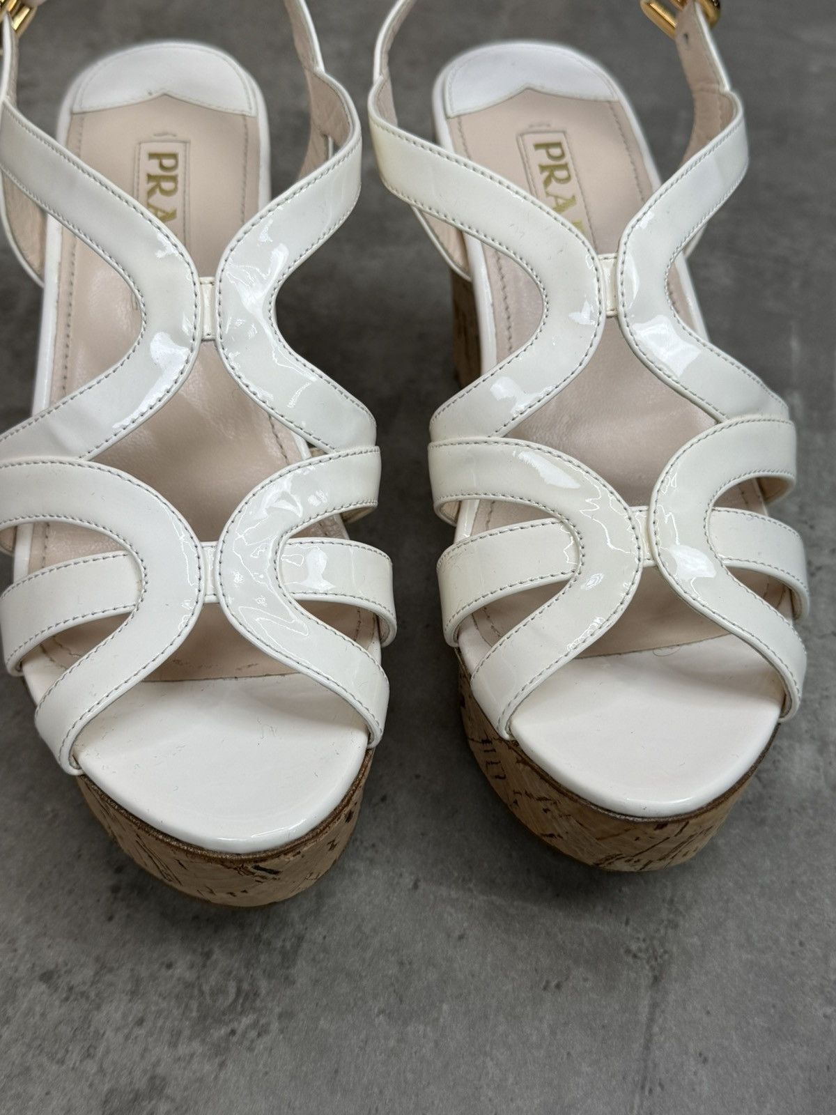Prada Prada White Patent Cork Wedge Sandals EU 37 1/2 Size US 7.5 / IT 37.5 - 4 Thumbnail