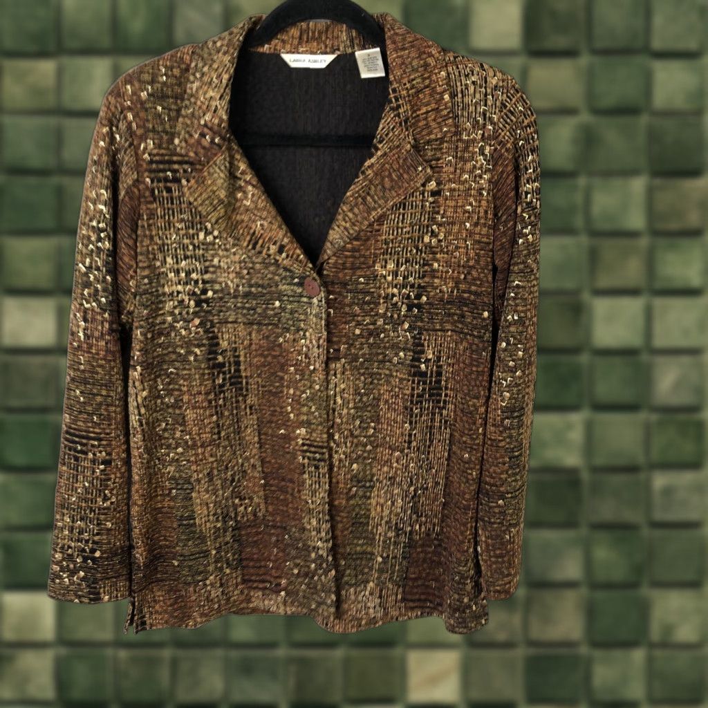 Laura Ashley VINTAGE Laura Ashley Jacket Womens Small Brown Abstract Textured Knit One Button Blazer Size S / US 4 / IT 40 - 1 Thumbnail