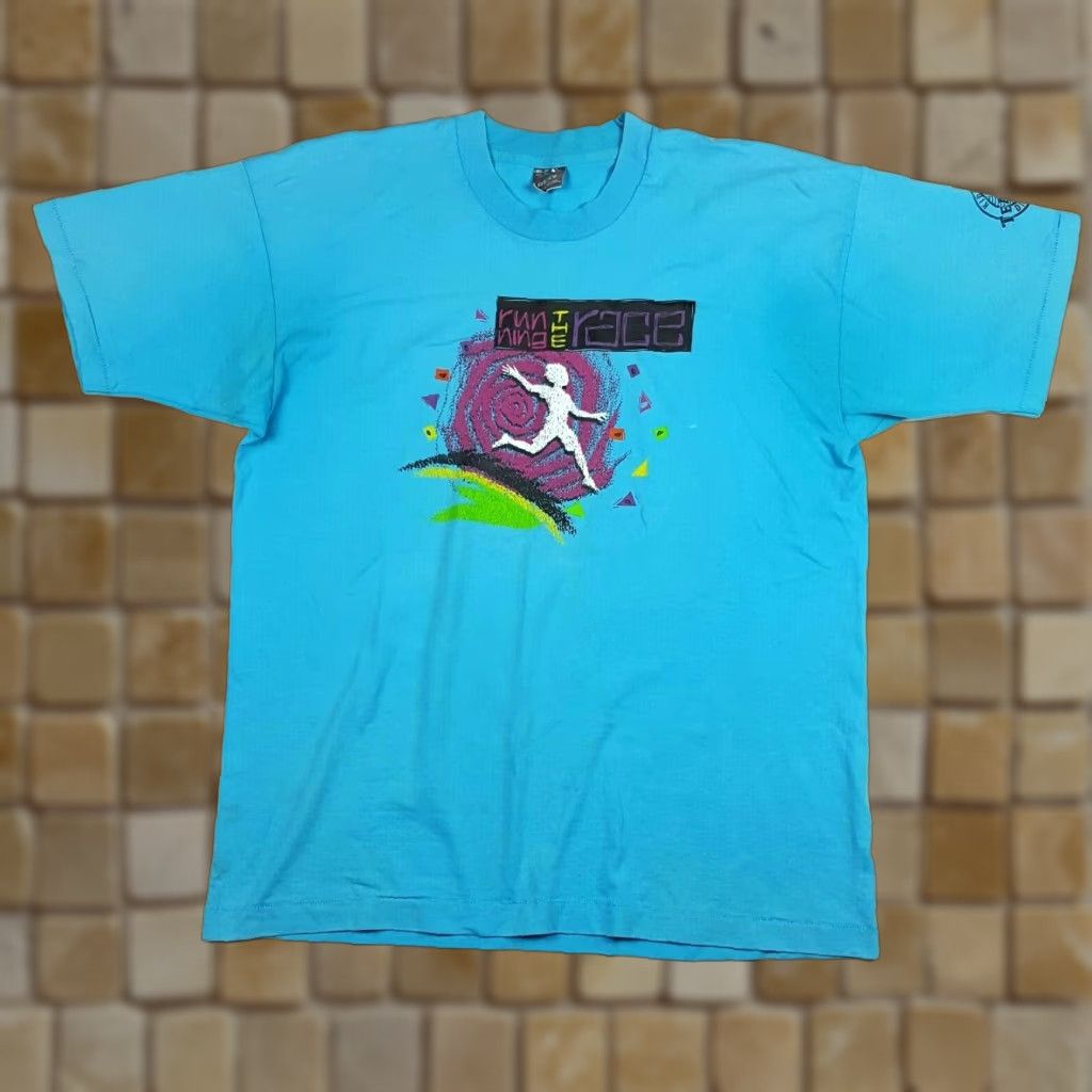 Fruit Of The Loom VTG 90s Run The Race Men's Size XL Running Track Sports Athletic Retro T Shirt Classic Size US XL / EU 56 / 4 - 1 Thumbnail