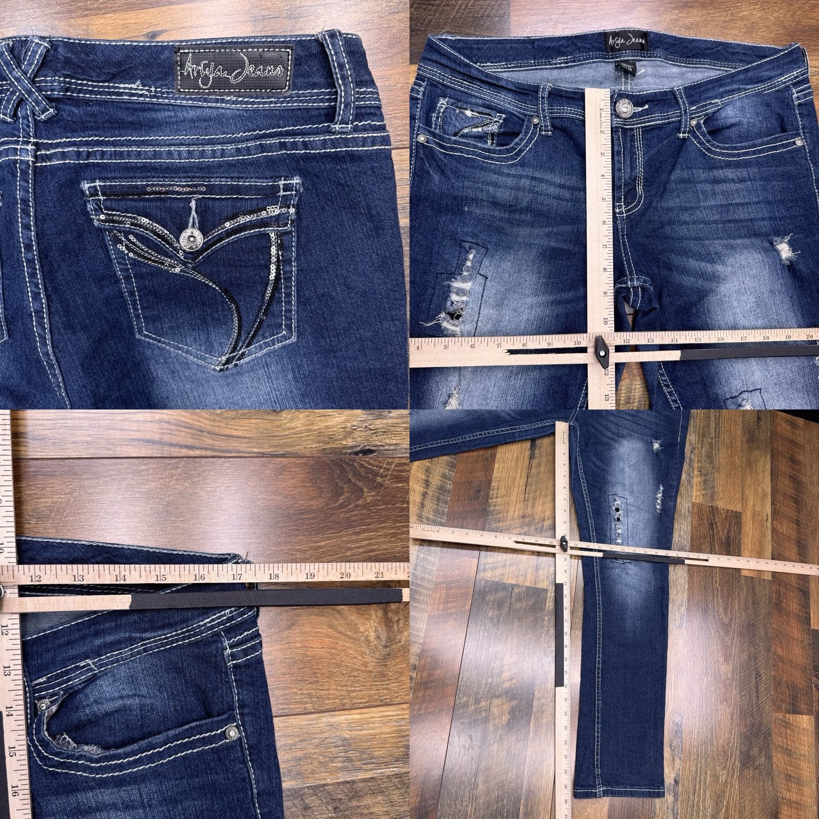 Vintage Ariya Jeans Jeans Distressed Sequin Mid Rise Stretch 5-Pocket Denim 34 (Juniors) Blue Womens Boys, Girls? Size 34" / US 12 / IT 48 - 8 Thumbnail