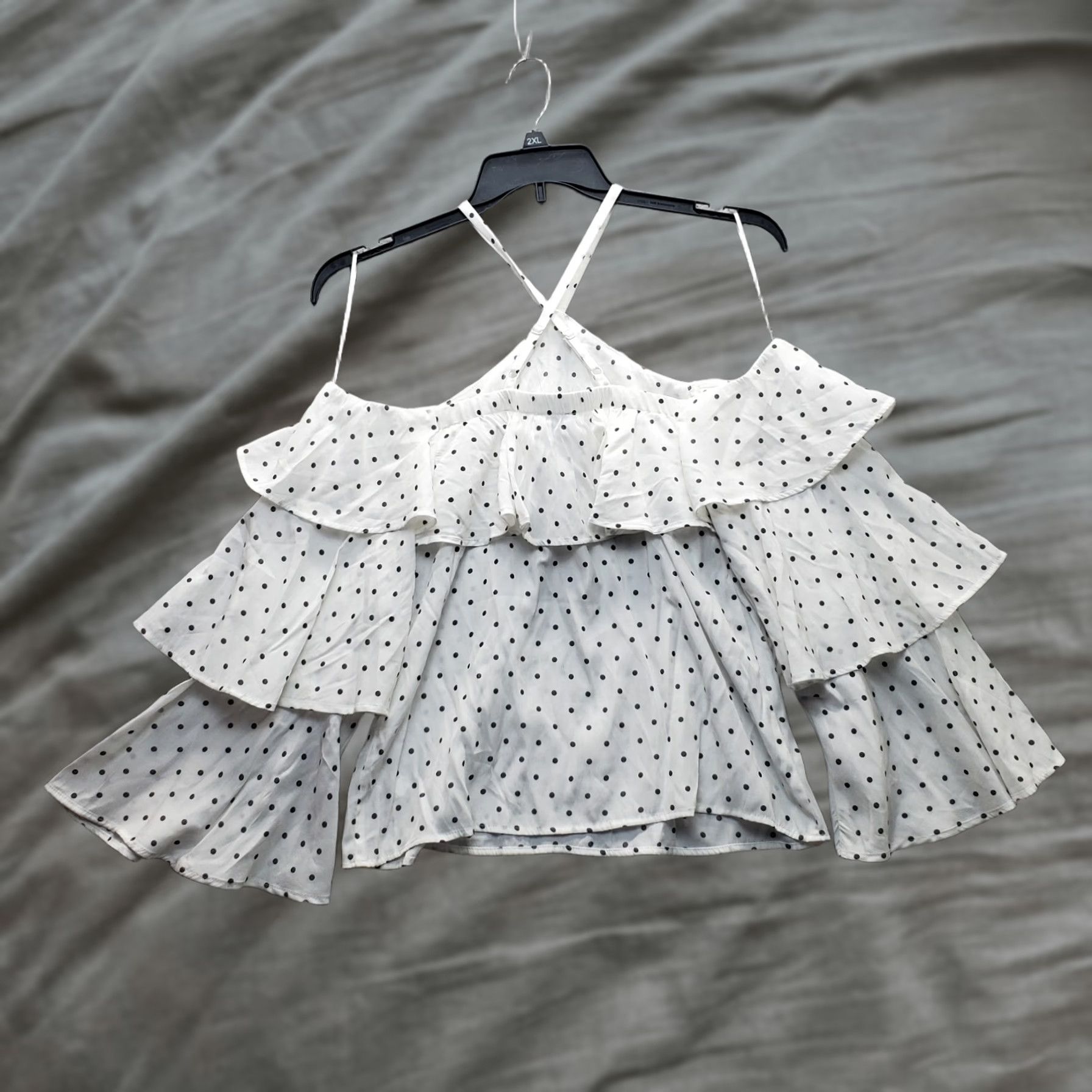 Express Express Blouse Womens S Multicolor Polka Dot Off The Shoulder Ruffle Adjustable Strap Spaghetti Sleeve Medium? Size S / US 4 / IT 40 - 1 Thumbnail