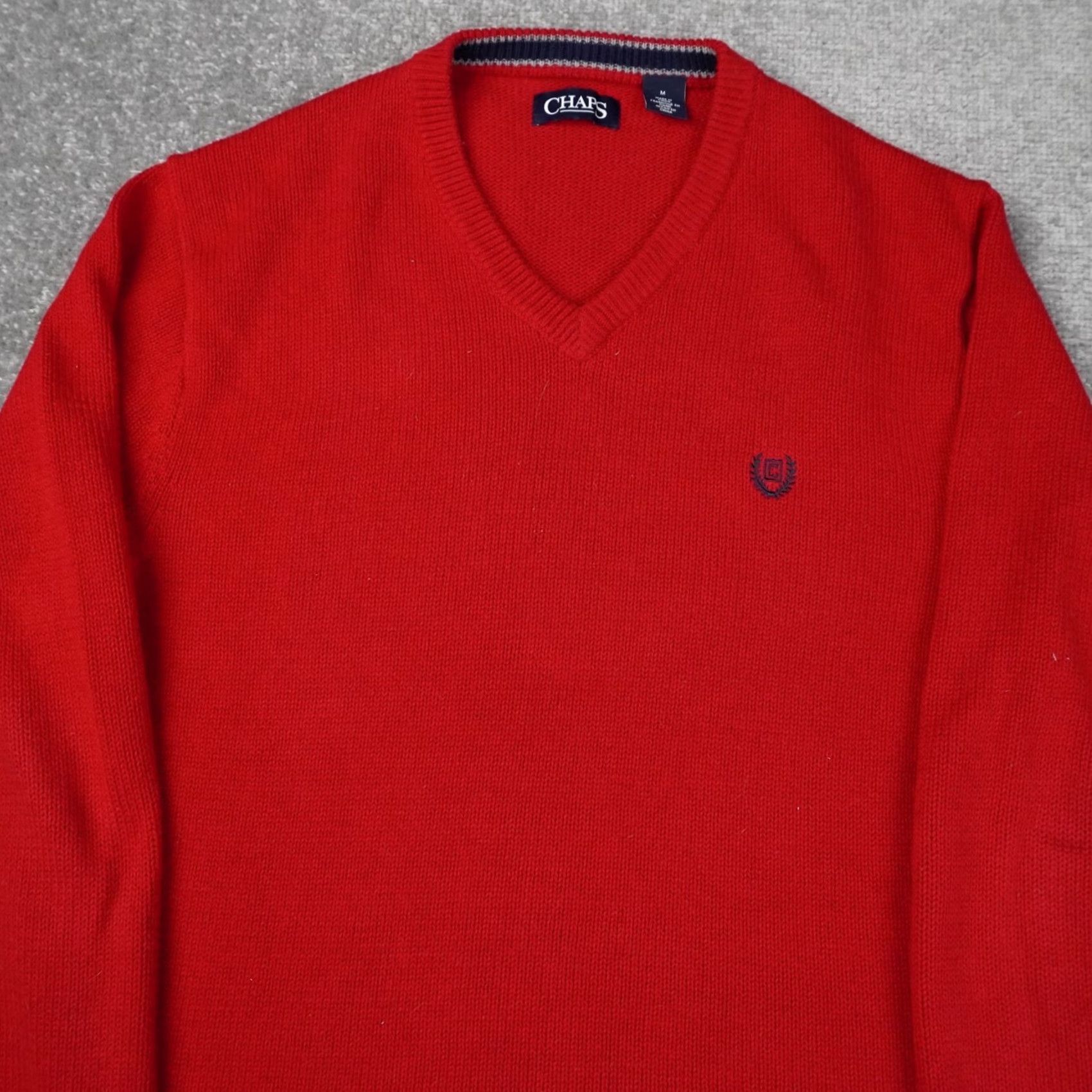 Chaps Chaps Logo Knit Mens Medium Red Long Sleeve V Neck Pullover Sweater Size US M / EU 48-50 / 2 - 7 Thumbnail