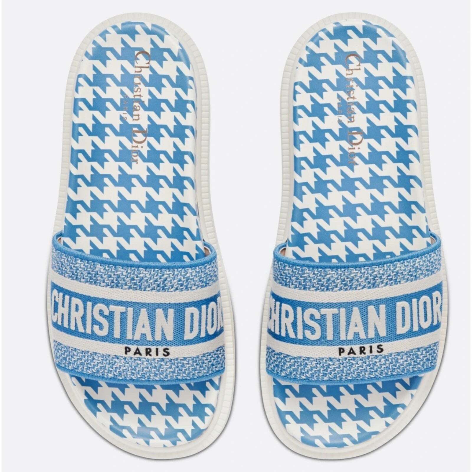 Dway White Logo Houndstooth Slide Mule Flat Flop Sandal 36