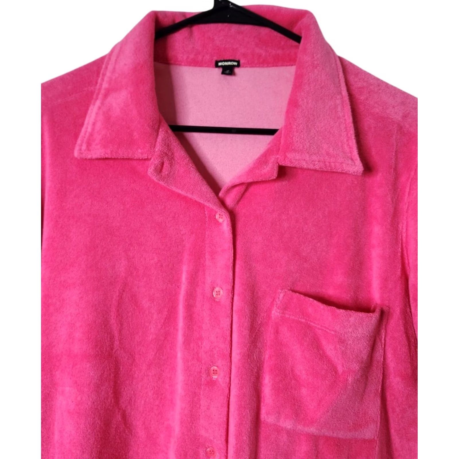 MONROW Monrow Womens M Button-Up Shirt Short Sleeve Collared Pink Size M / US 6-8 / IT 42-44 - 3 Thumbnail