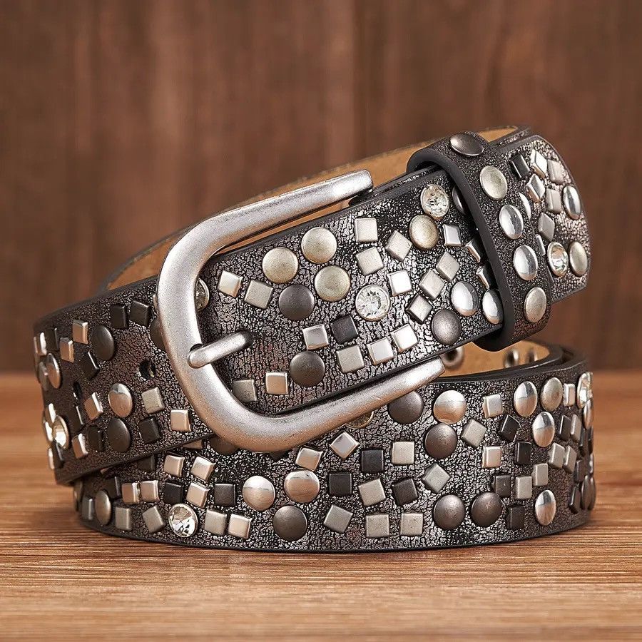 Other 3.7CM PU Leather Rivet Belt Studded Belts Size ONE SIZE - 1 Thumbnail