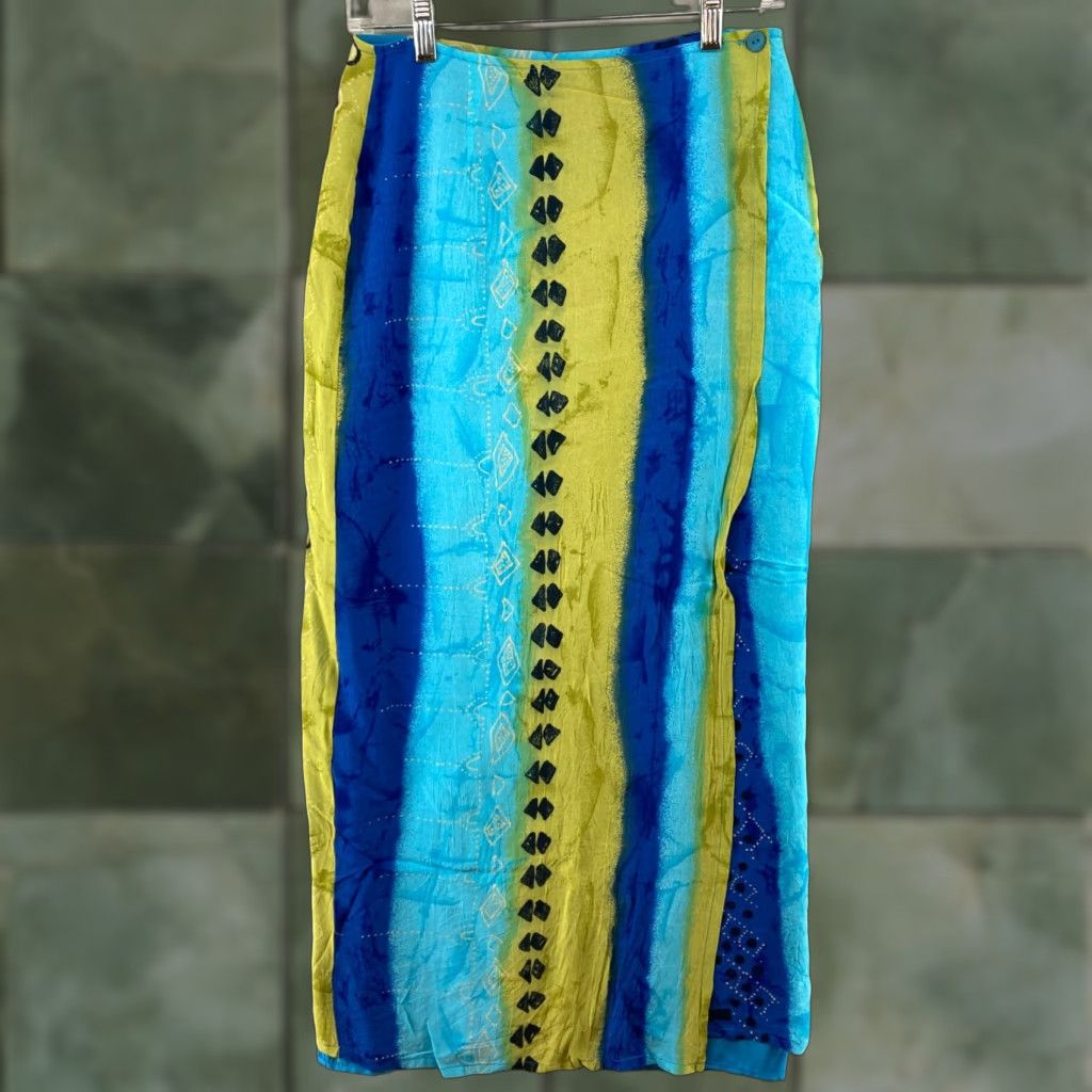Vintage Vintage Monte Skirt 10 Blue Green Striped 90s CANADA MADE Boho Maxi Womens Size 32" / US 10 / IT 46 - 1 Thumbnail