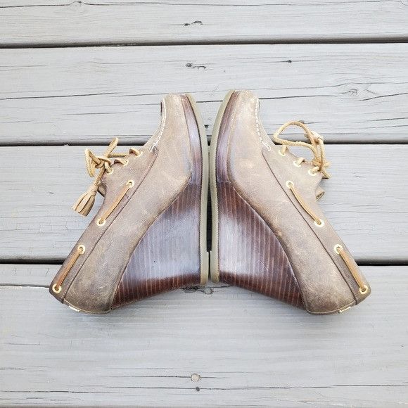 Sperry Sperry Top-Sider Seabourn Distressed Brown Oil Leather Wedge Size US 8 / IT 38 - 4 Thumbnail