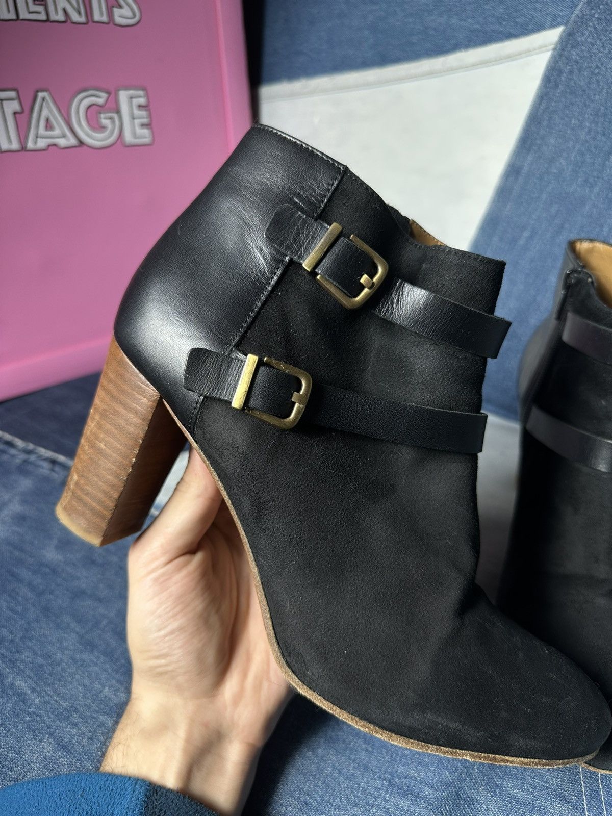 Sezane Sezane Ankle Boots Suede Leather Block Heels Buckle Strap Size US 9 / IT 39 - 16 Thumbnail