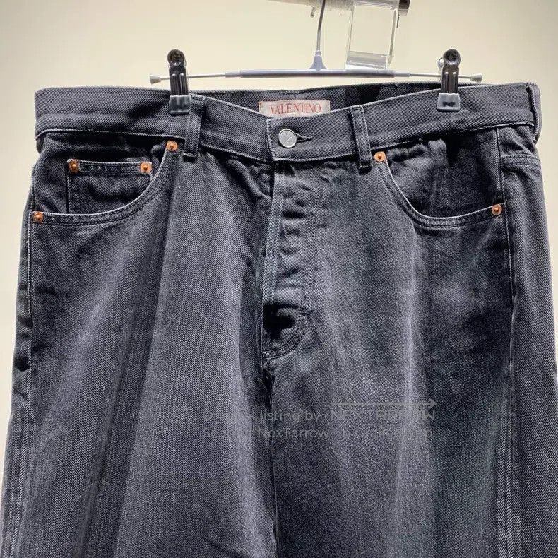 Valentino Valentino Black and gray leather logo jeans Size US 33 - 3 Thumbnail