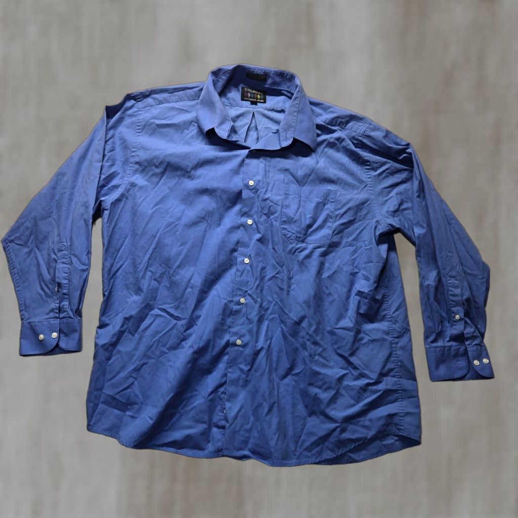 Alexander Julian Alexander Julian Colours Solid Blue Button Shirt Men 2XL Blue Button-Up Collared Woven Cotton Blend Regular Size 2XL Mens Size US XXL / EU 58 / 5 - 1 Thumbnail
