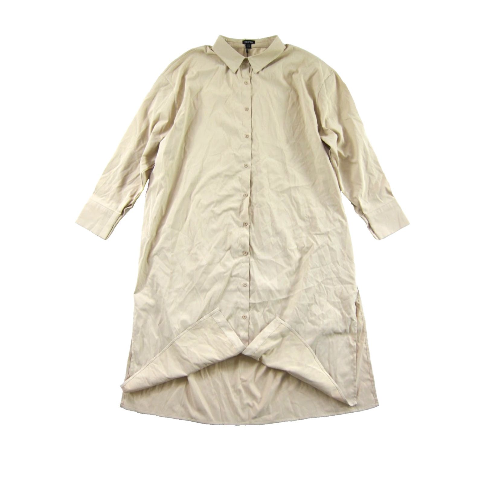 Boohoo NWT Boohoo Stone Brown Collared Long Sleeve Button Down Midi Shirt Dress 14 Size XL / US 12-14 / IT 48-50 - 5 Thumbnail