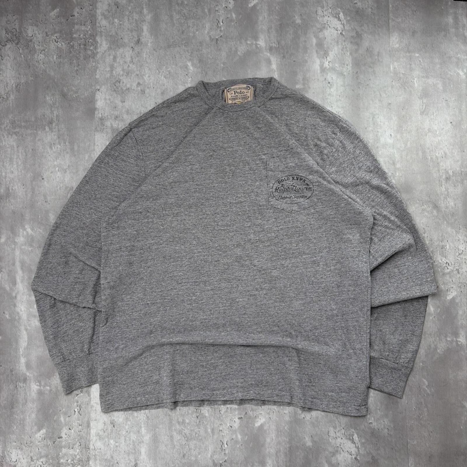 Polo Ralph Lauren Y2K Grey Polo Ralph Lauren Grunge Long Sleeve Pocket T-Shirt Size US M / EU 48-50 / 2 - 1 Thumbnail