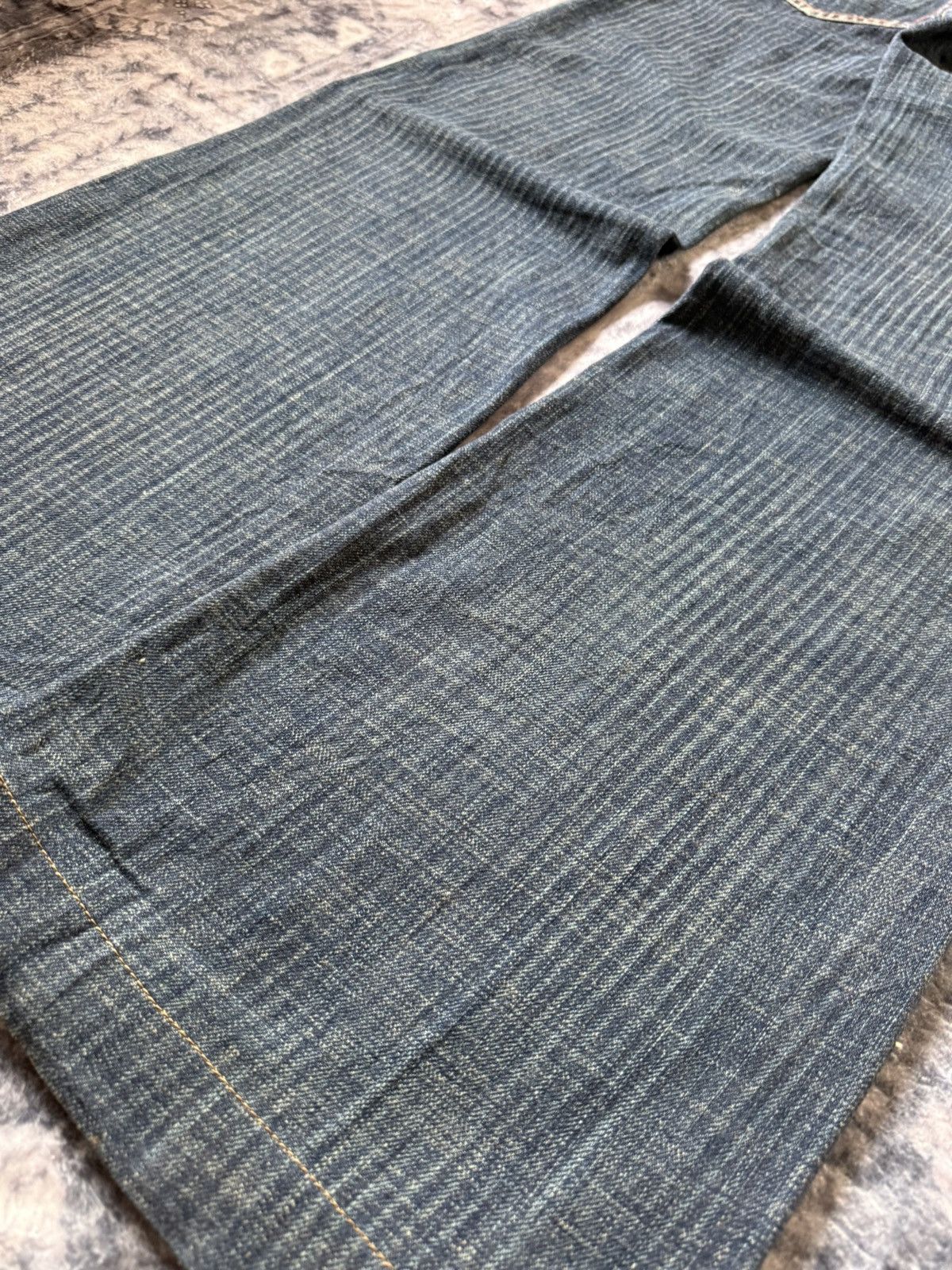 Le Grande Bleu (L.G.B.) Dear Heart Railroad Pinstripe Fade Flared Wide Leg Jeans Size US 28 / EU 44 - 18 Thumbnail