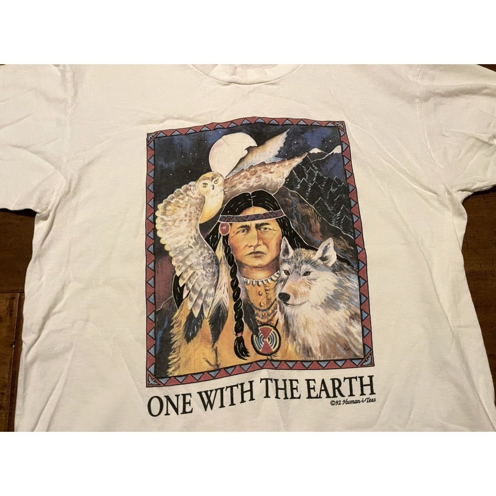 Anvil VINTAGE 1992 Human-i-Tees One With The Earth Native Wolf Single Stitch Shirt XL White Mens T-Shirt XS? Size US XL / EU 56 / 4 - 2 Thumbnail