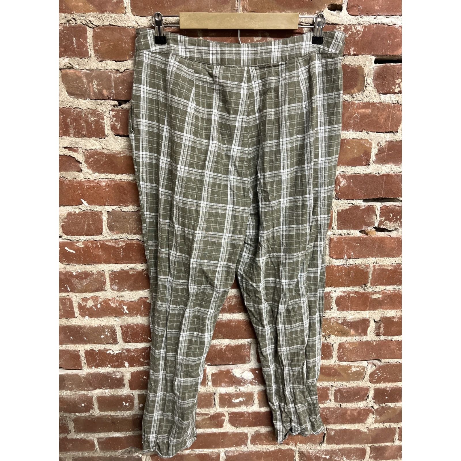 Asos ASOS Design Linen Blend Womens Pants Green Plaid 12 Chino Casual Lightweight Tapered Regular Cotton Linen Green ASOS Womens Pants 12 Size 34" / US 12 / IT 48 - 2 Thumbnail