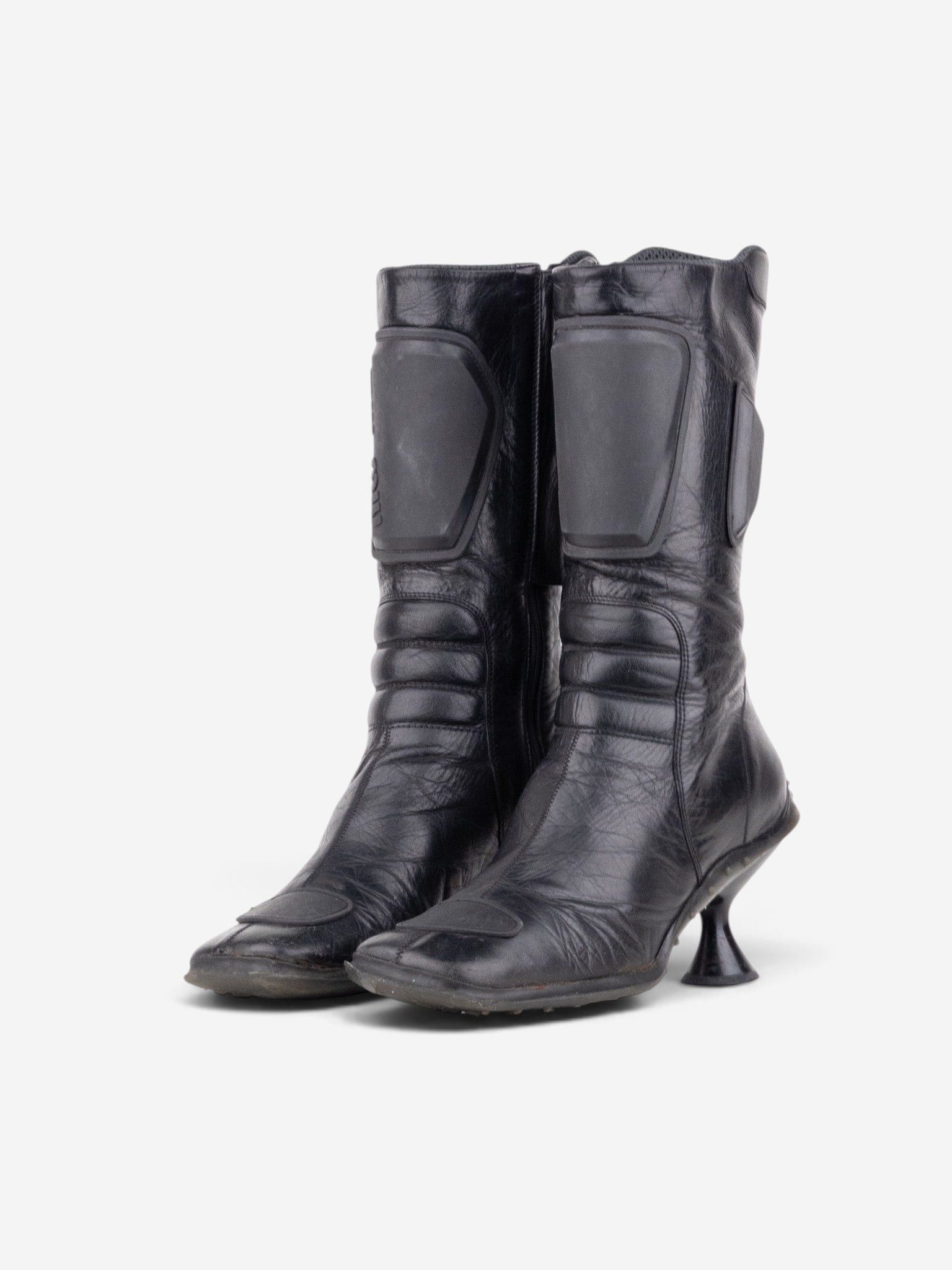 Miu Miu AW99 Square Toe ‘Bubble Sole’ Biker Heel Boots Size US 9 / IT 39 - 1 Thumbnail