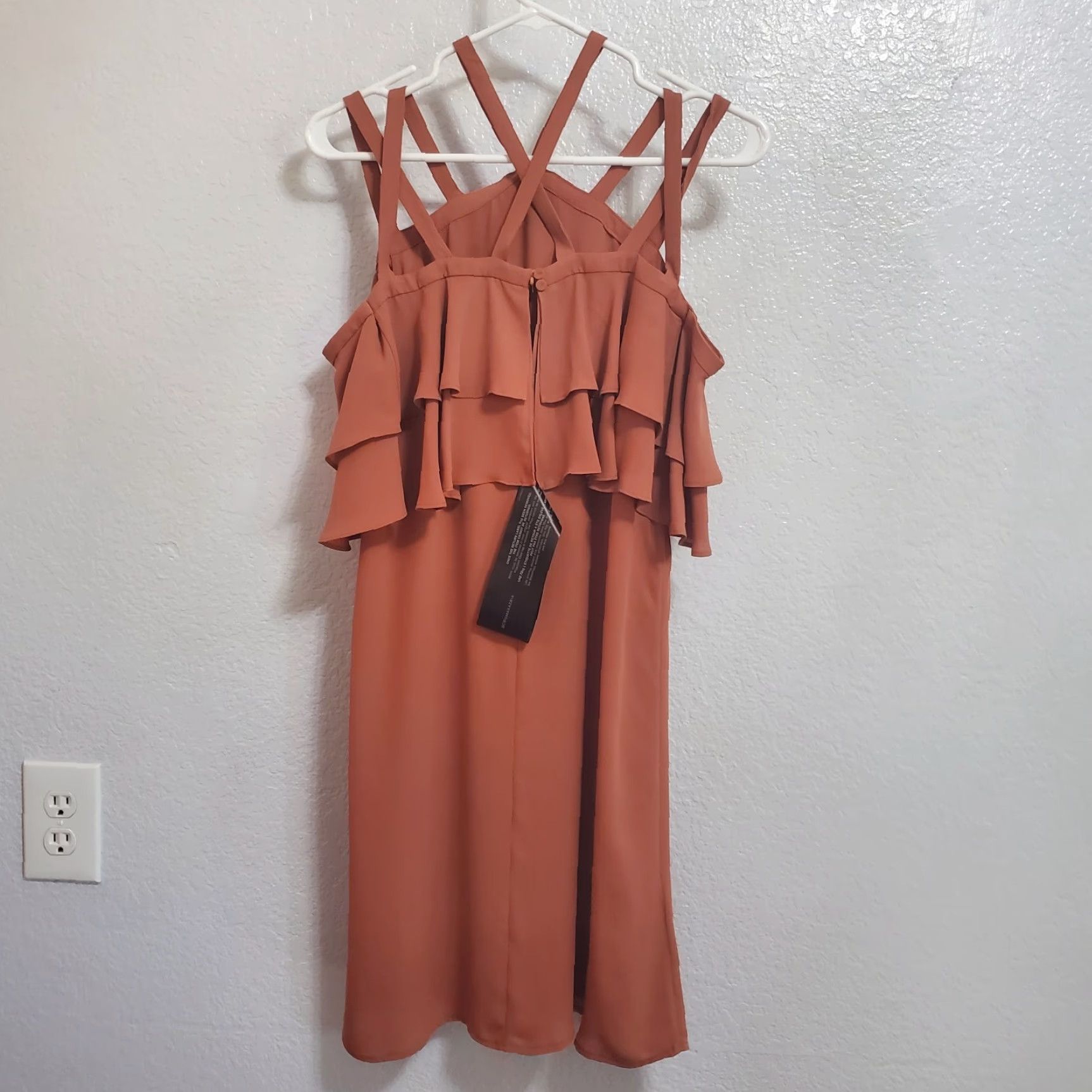 Bcbgmaxazria BCBGMAXAZRIA Womens Dress S Chelsey Cedarwood Cold Shoulder Ruffles Strappy Mini Dress - Terracotta Womens (S) Size S / US 4 / IT 40 - 2 Thumbnail