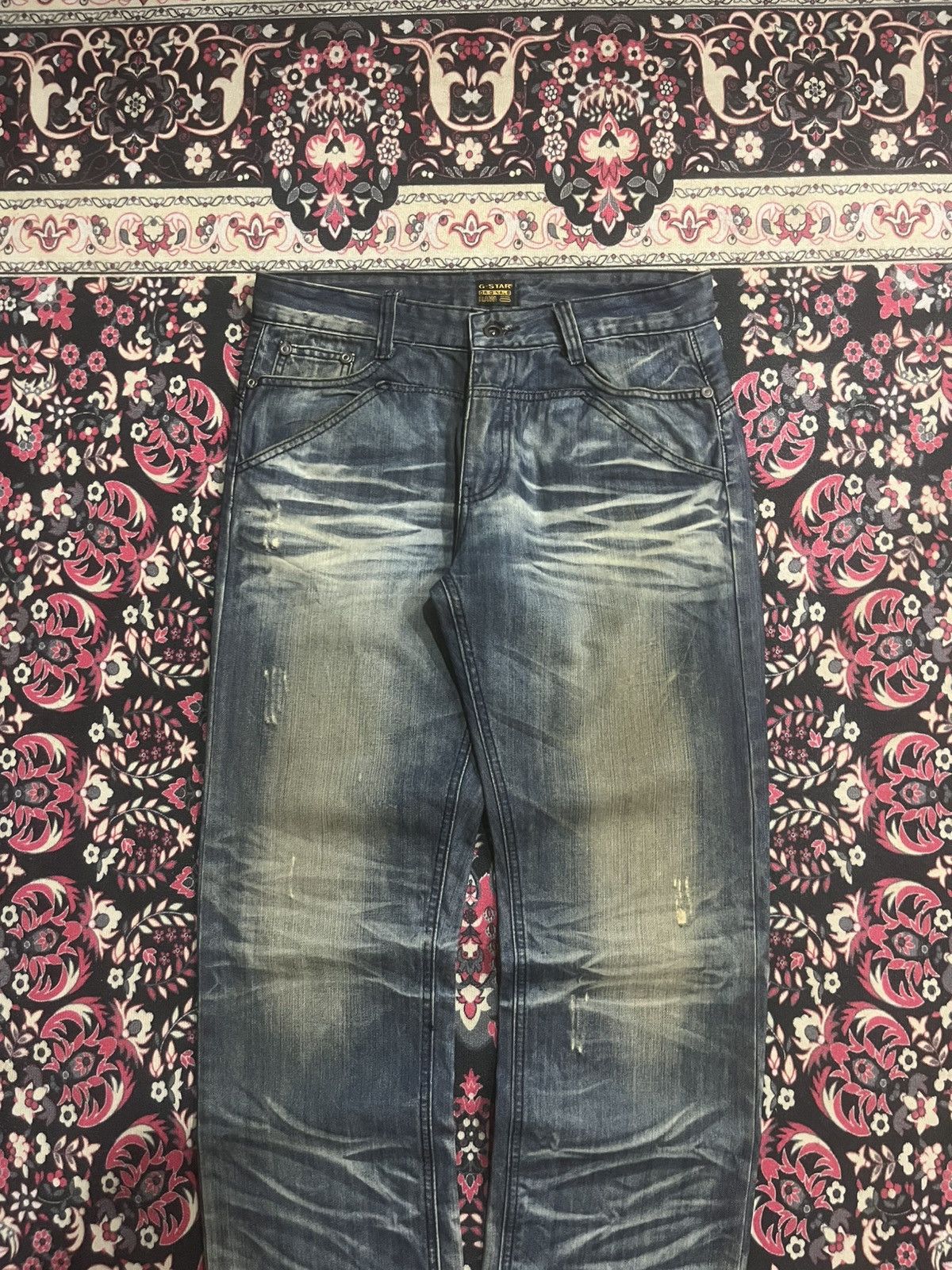 G-Star Vintage G Star Raw Rustic Heavy Whisker Fringe Loose Jeans Size US 33 - 3 Thumbnail