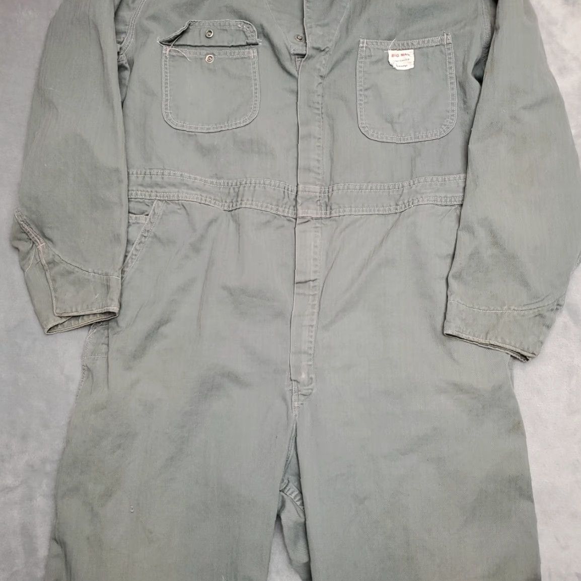Vintage VINTAGE Big MacCoveralls Mens 46 R Gray Green Herringbone Utility Work Mechanic Shirt Size ONE SIZE - 3 Thumbnail