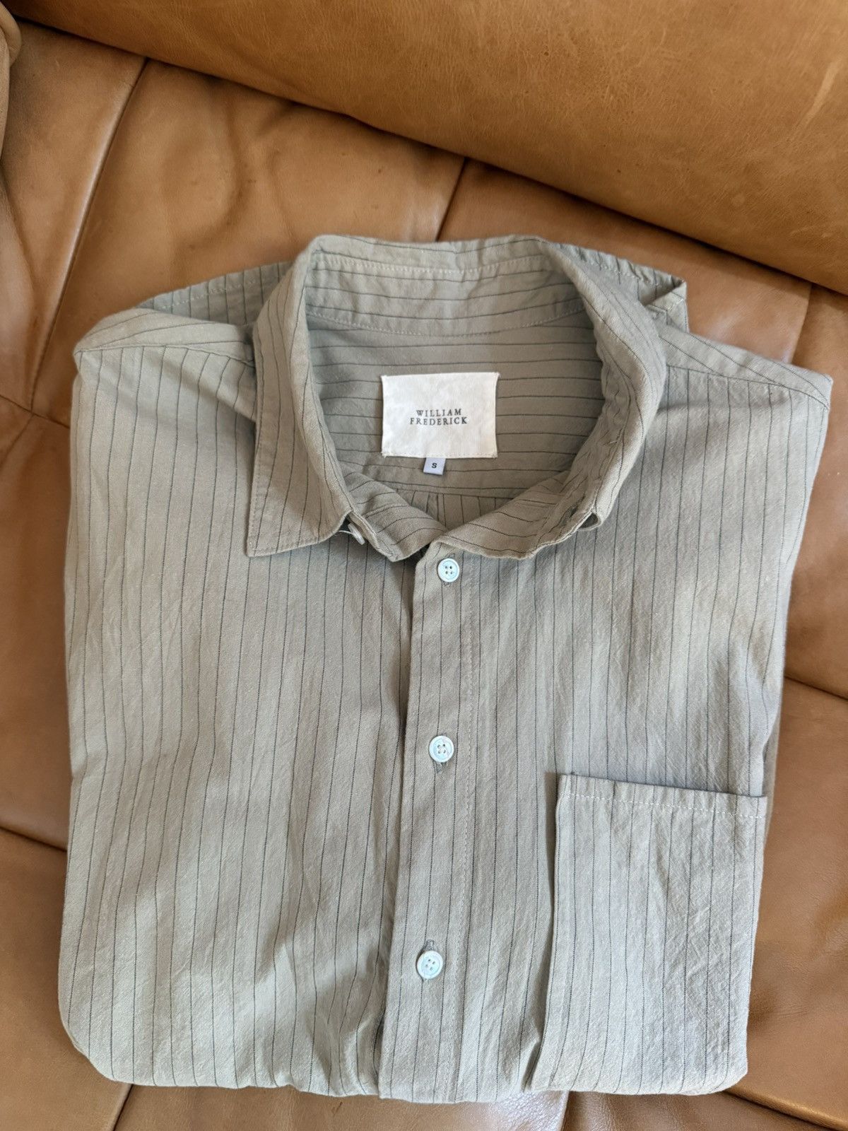 William Frederick Office Shirt - Tan/Charcoal stripe Size US S / EU 44-46 / 1 - 1 Thumbnail