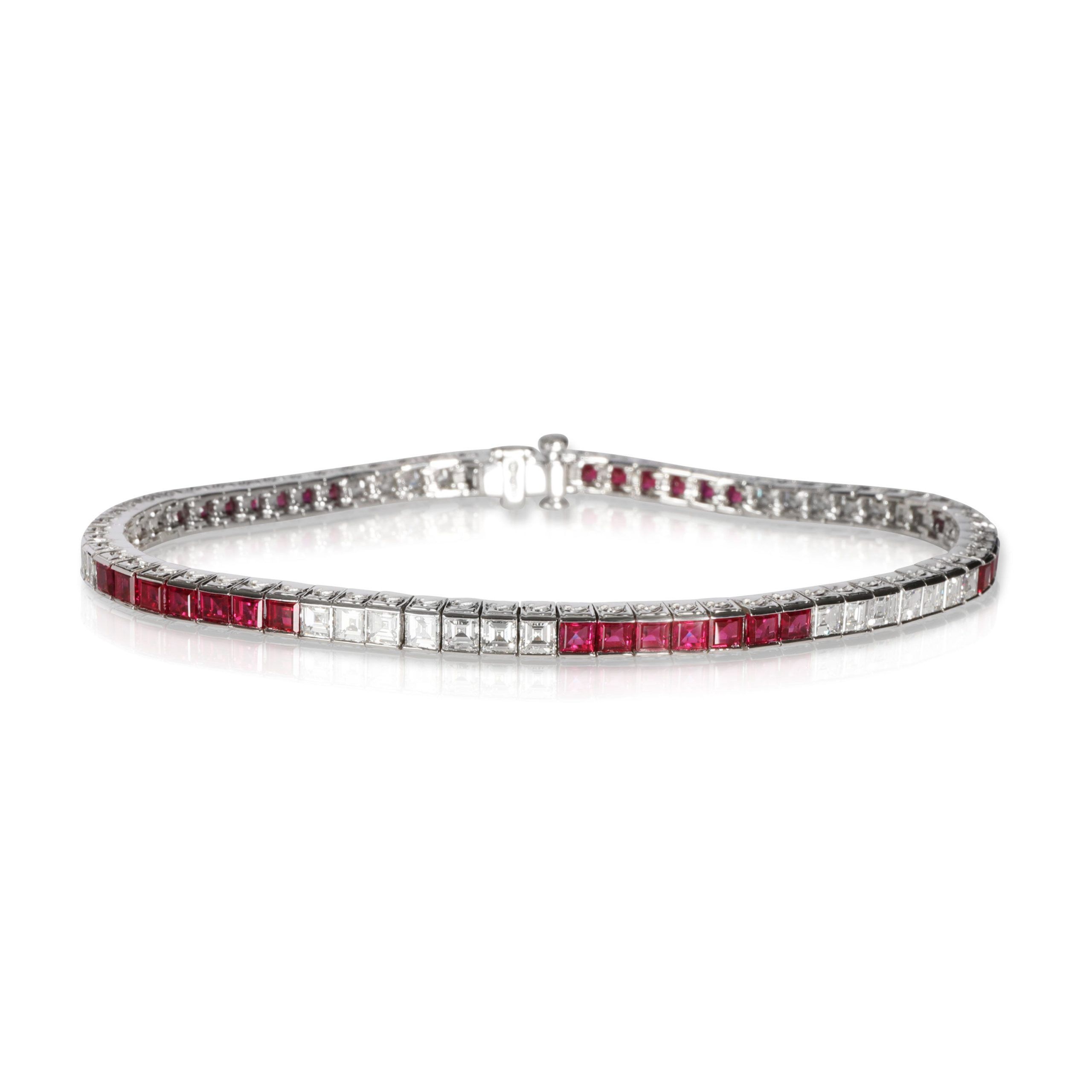 image of Tiffany Co Tiffany Ruby & Diamond Channel Bracelet In Platinum 3.50 Ctw in Silver, Women's