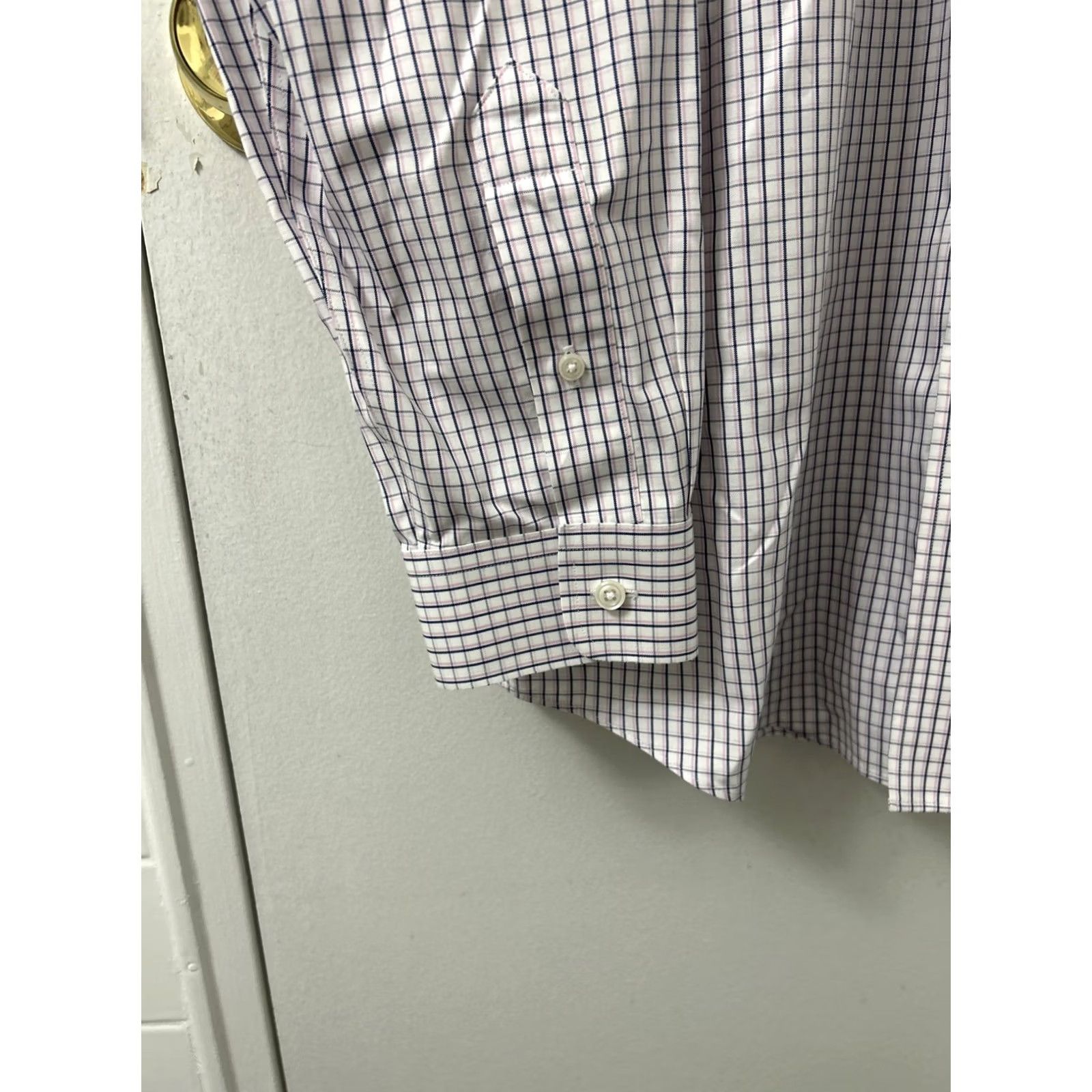 Vintage L.L. Bean Shirt Mens 16.5 White Oxford Plaid Button-Up Wrinkle Free L/S 300450 Size US XL / EU 56 / 4 - 7 Thumbnail