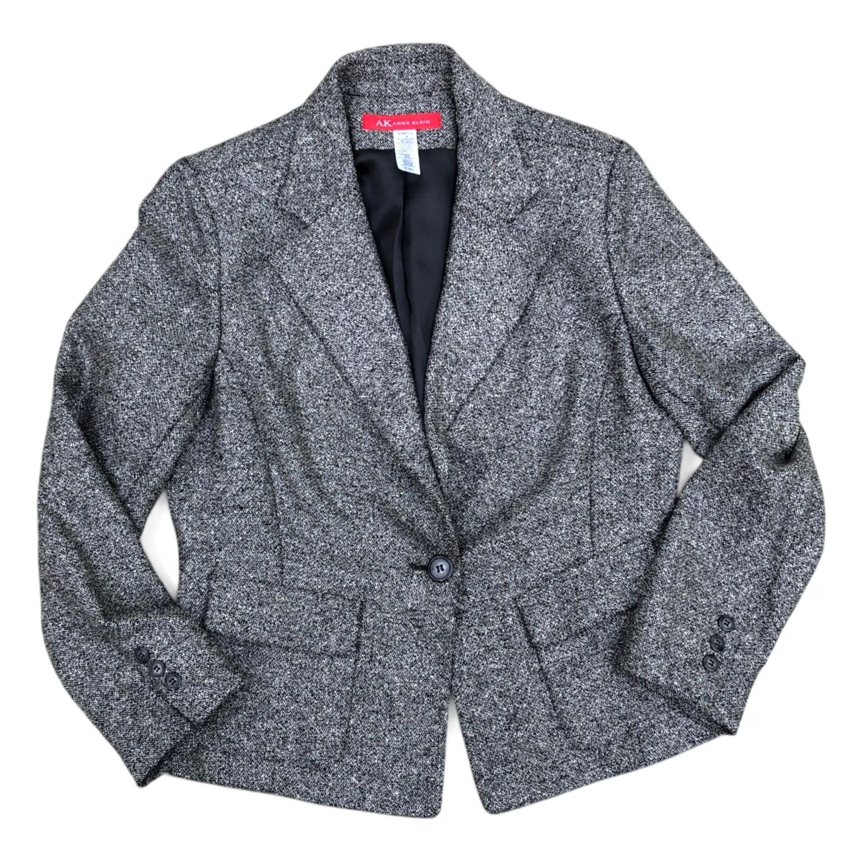 Anne Klein ANNE KLEIN AK Wool Silk Blazer Jacket Women's 14 Gray Stretch Long Sleeve Blazer 14 Womens Gray 90s Fashion? Size XL / US 12-14 / IT 48-50 - 2 Thumbnail