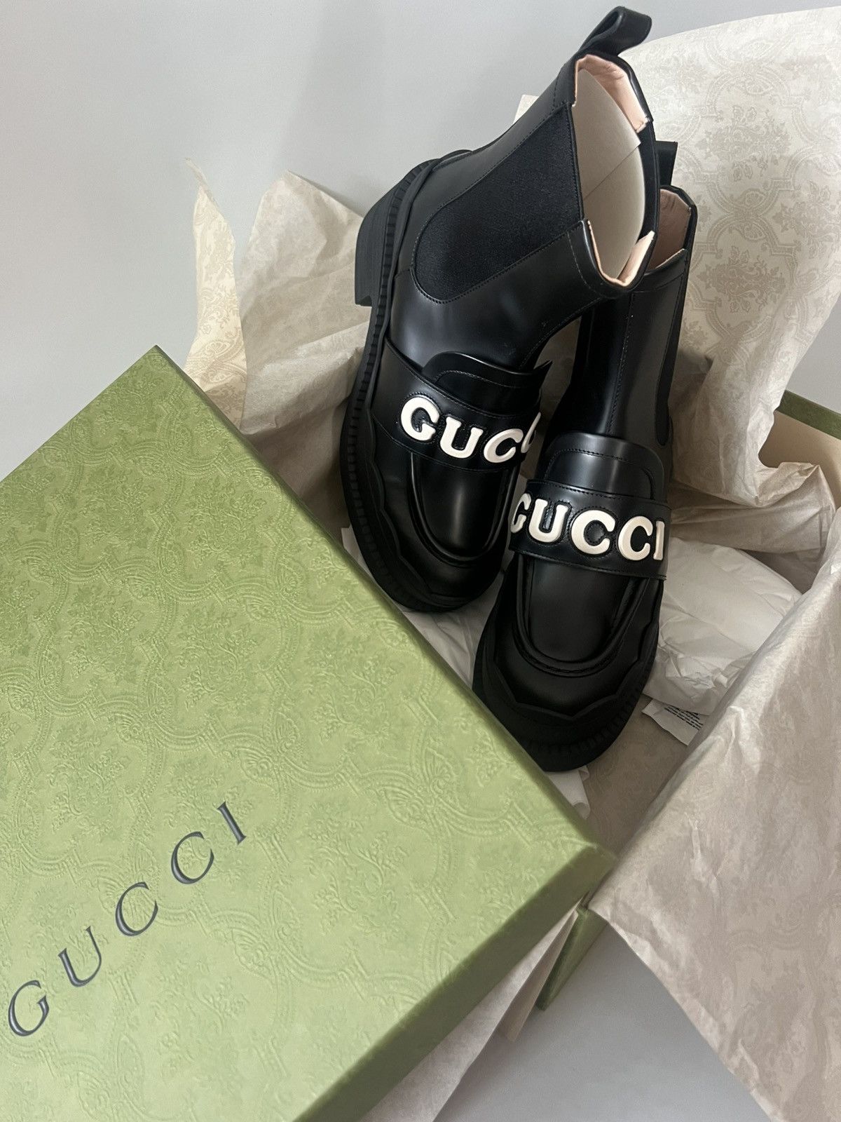 Gucci Leather Platform Boots with white Gucci Logo Size US 9.5 / IT 39.5 - 2 Thumbnail