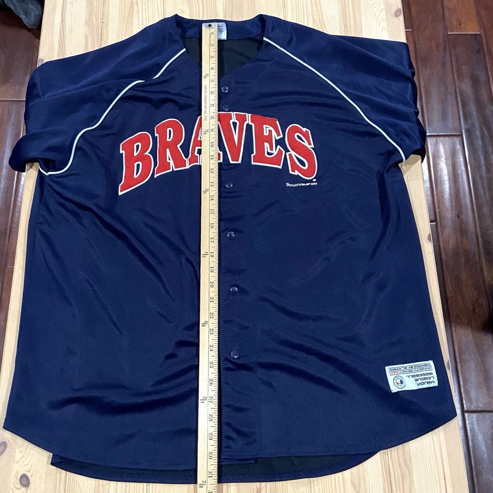 Vintage VINTAGE Dynasty 2XL Short Sleeve Baseball Cut Shirt - 2003 MLB Braves Blue Mens Cold? Size US XXL / EU 58 / 5 - 4 Thumbnail