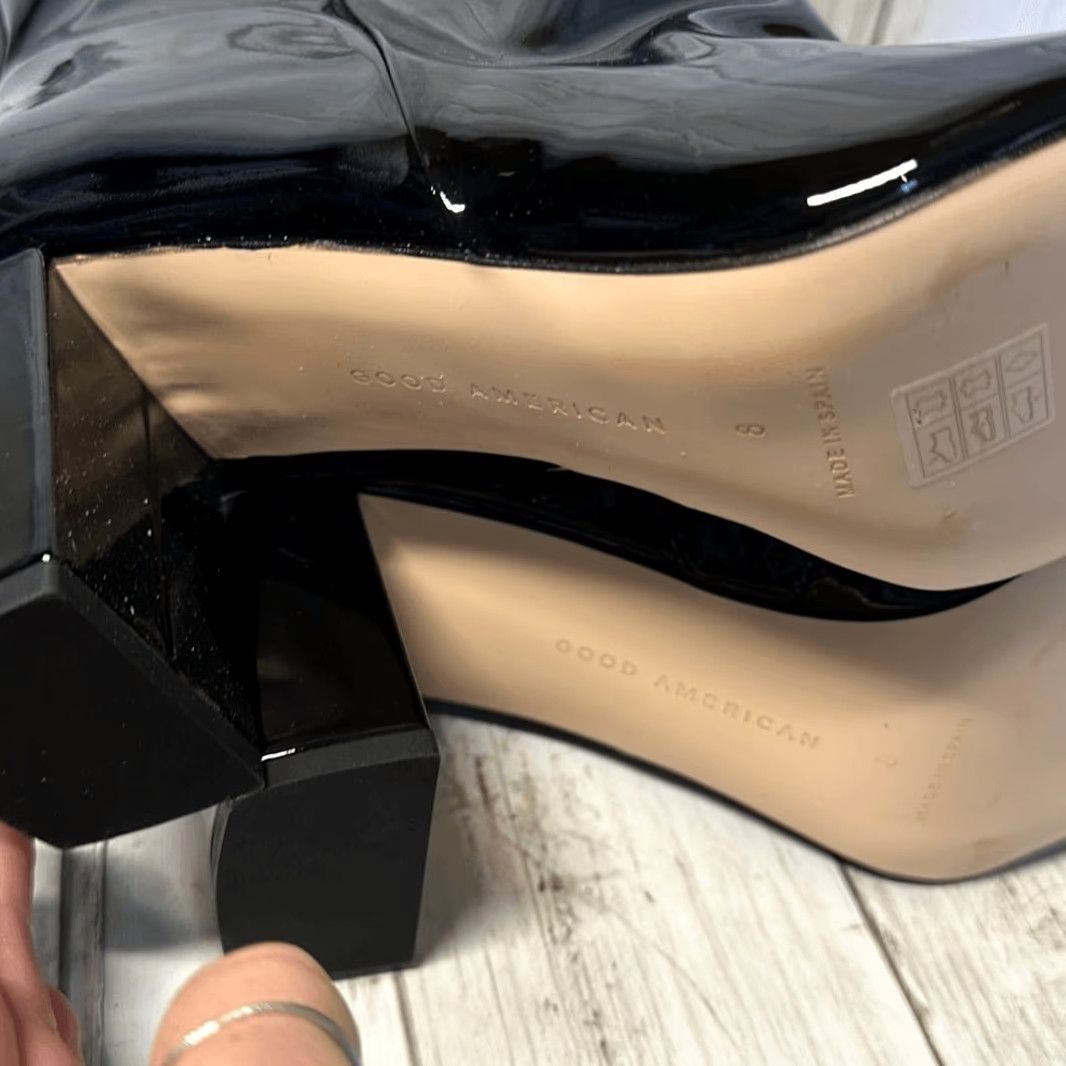 Good American GOOD AMERICAN Bootie Women 8 Black Patent Leather Square Toe Boxed Heel 3" Faux Leather Square Toe Boots Women's Shoes Size US 8 / IT 38 - 6 Thumbnail